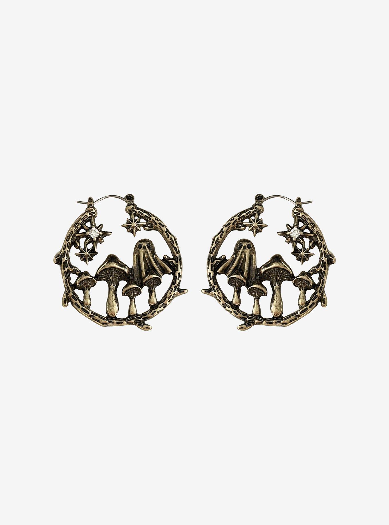 Thorn & Fable Ghost Mushroom Hoop Earrings, , hi-res
