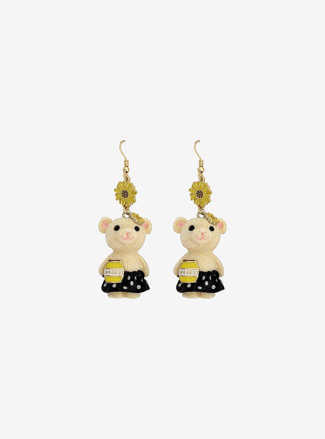 Thorn & Fable Bear Honey Fuzzy Earrings, , hi-res