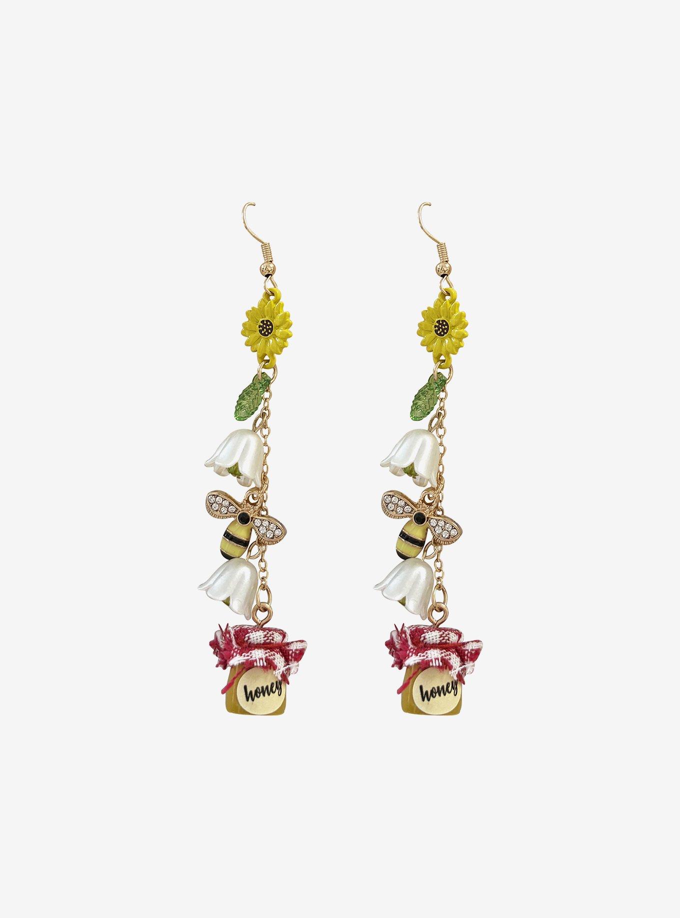 Thorn & Fable Honey Bee & Flower Drop Earrings, , hi-res