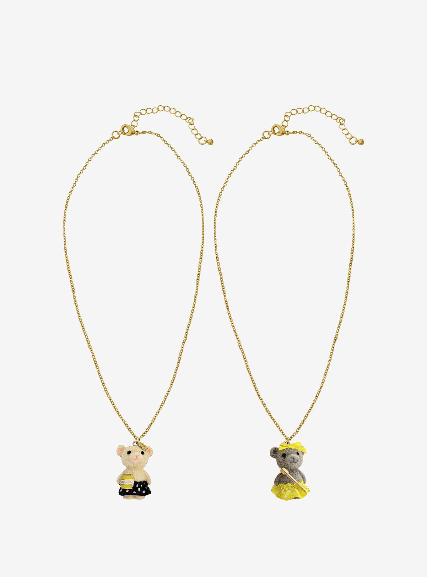 Thorn & Fable Fuzzy Bear Honey Best Friend Necklace Set, , hi-res