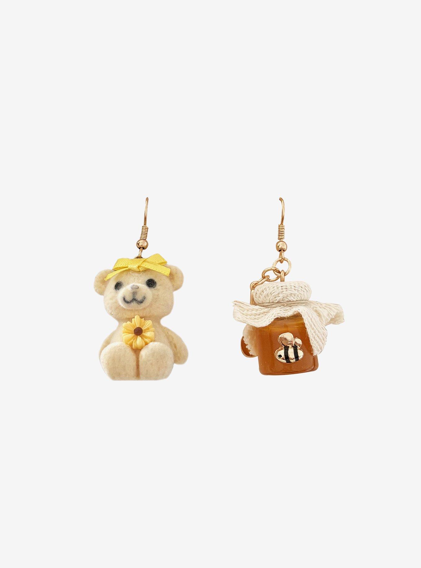 Thorn & Fable Teddy Bear & Honey Mismatch Drop Earrings, , hi-res