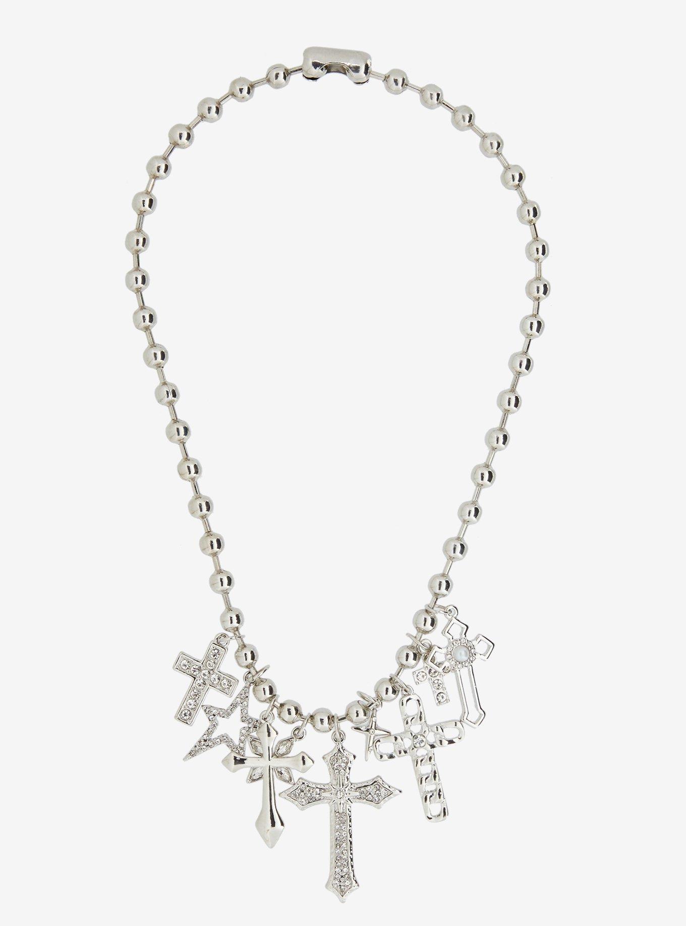 Gothic Cross Star Ball Chain Choker, , hi-res