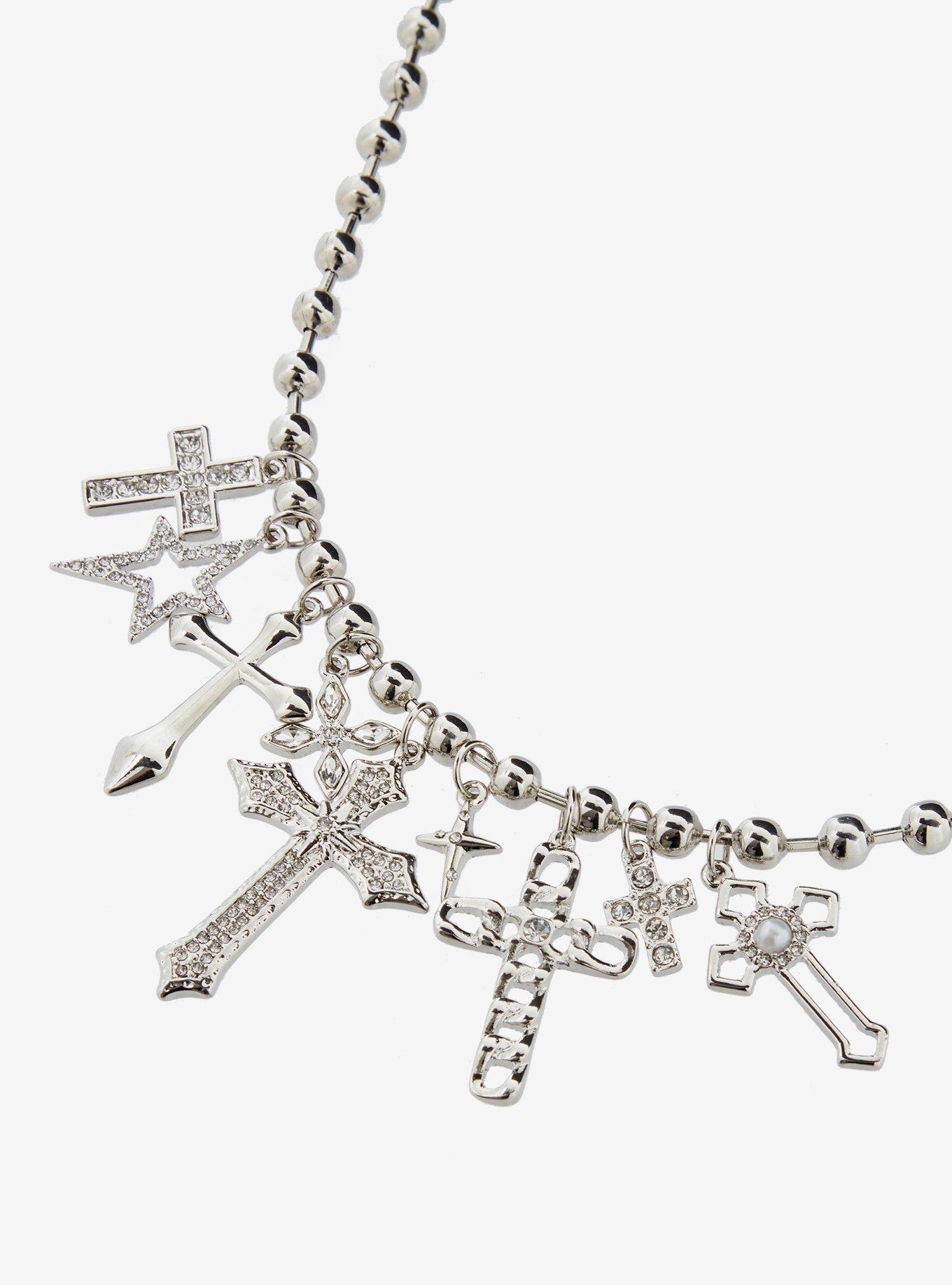Gothic Cross Star Ball Chain Choker, , alternate