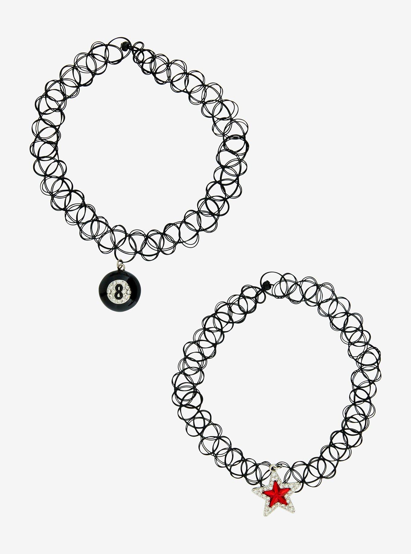 Red Star 8-Ball Rhinestone Tattoo Choker Set, , hi-res