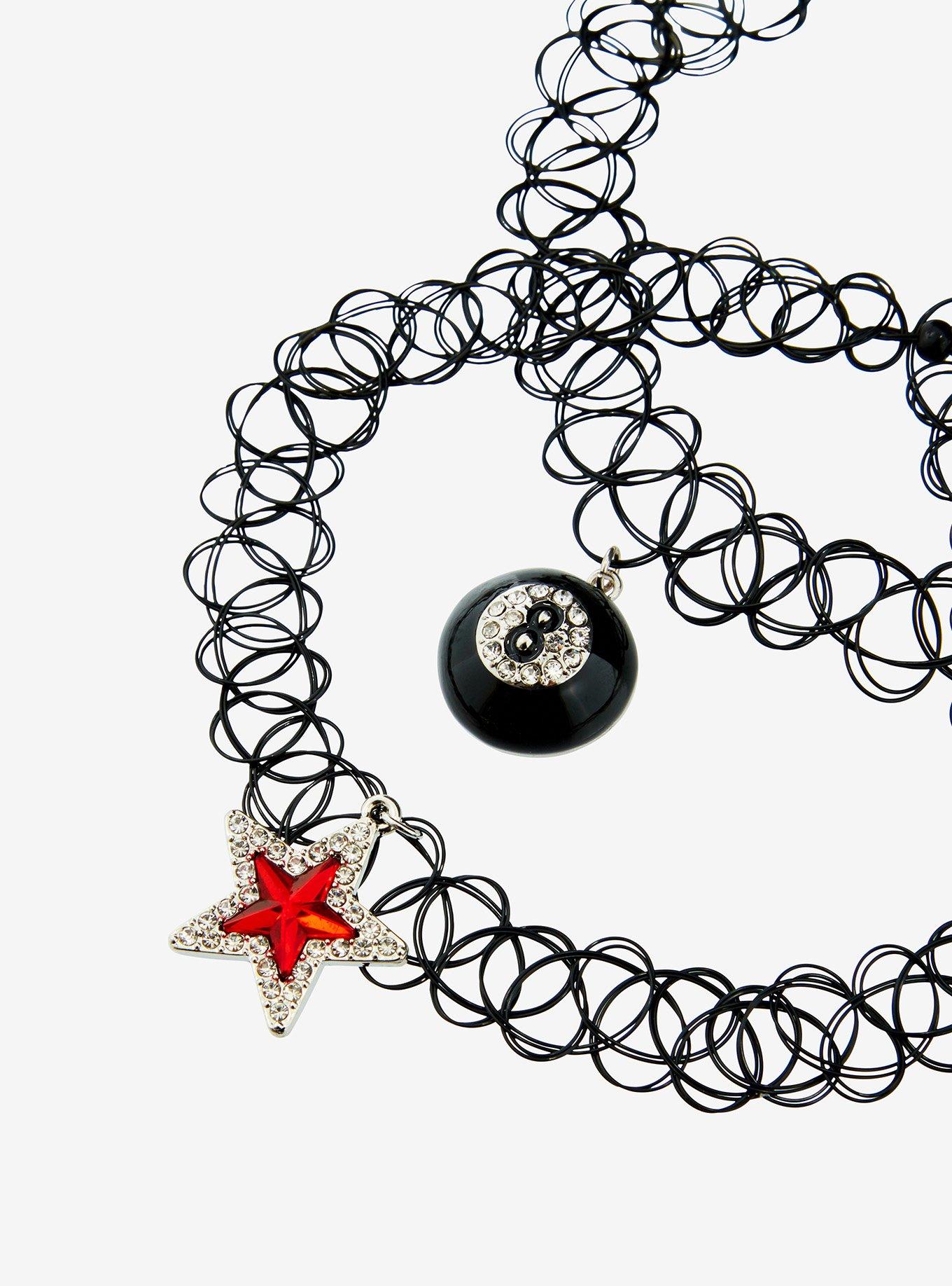 Red Star 8-Ball Rhinestone Tattoo Choker Set, , alternate