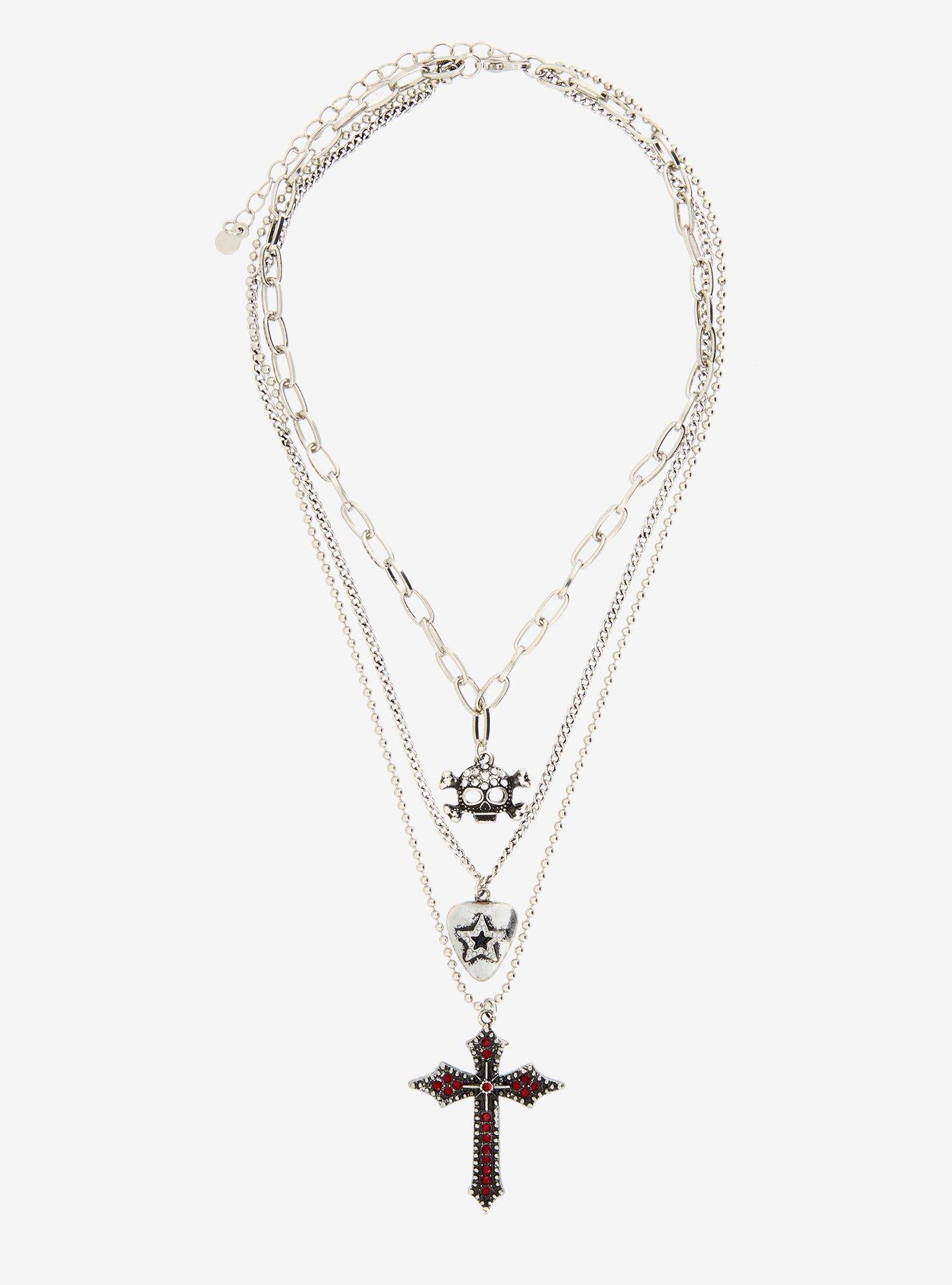 Skull Gothic Cross Layered Necklace, , hi-res