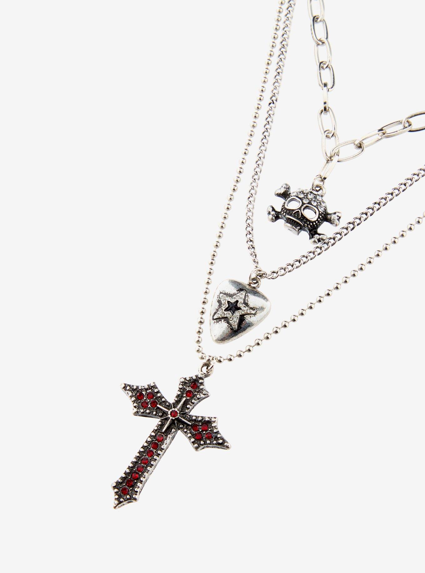 Skull Gothic Cross Layered Necklace, , alternate