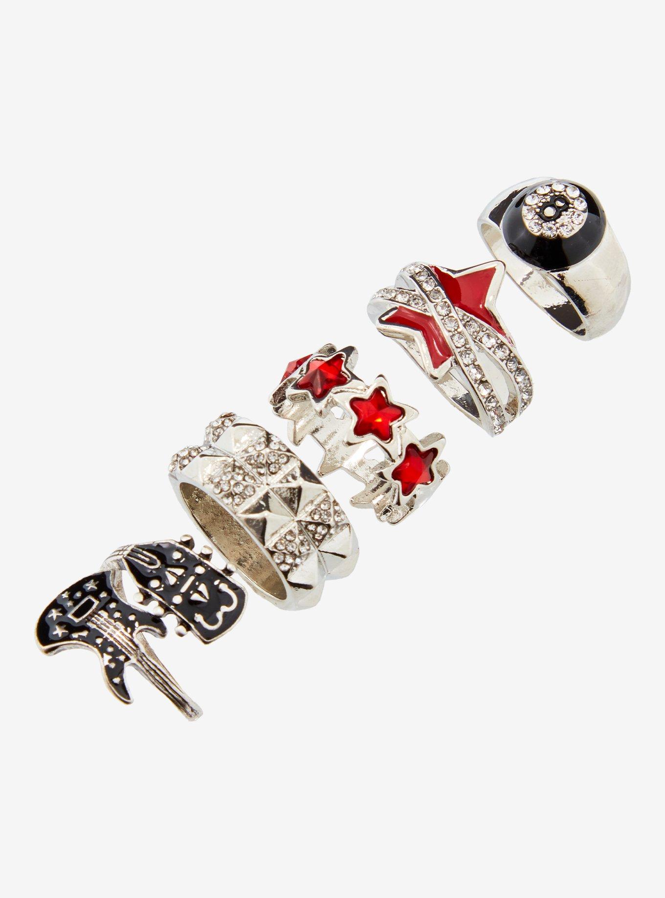 Rock Star 8-Ball Guitar Ring Set, , alternate