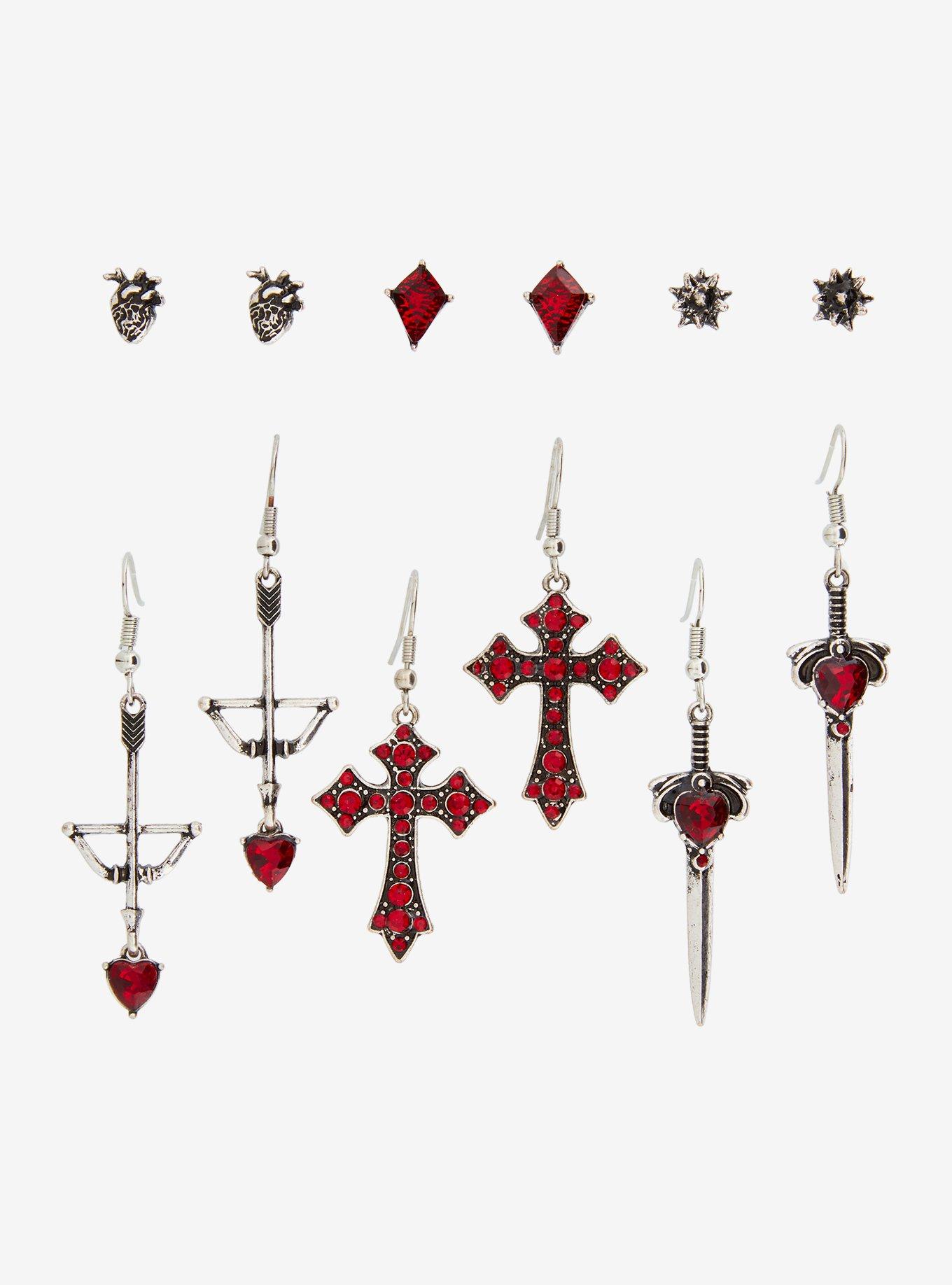 Medieval Weapon Cross Earring Set, , hi-res
