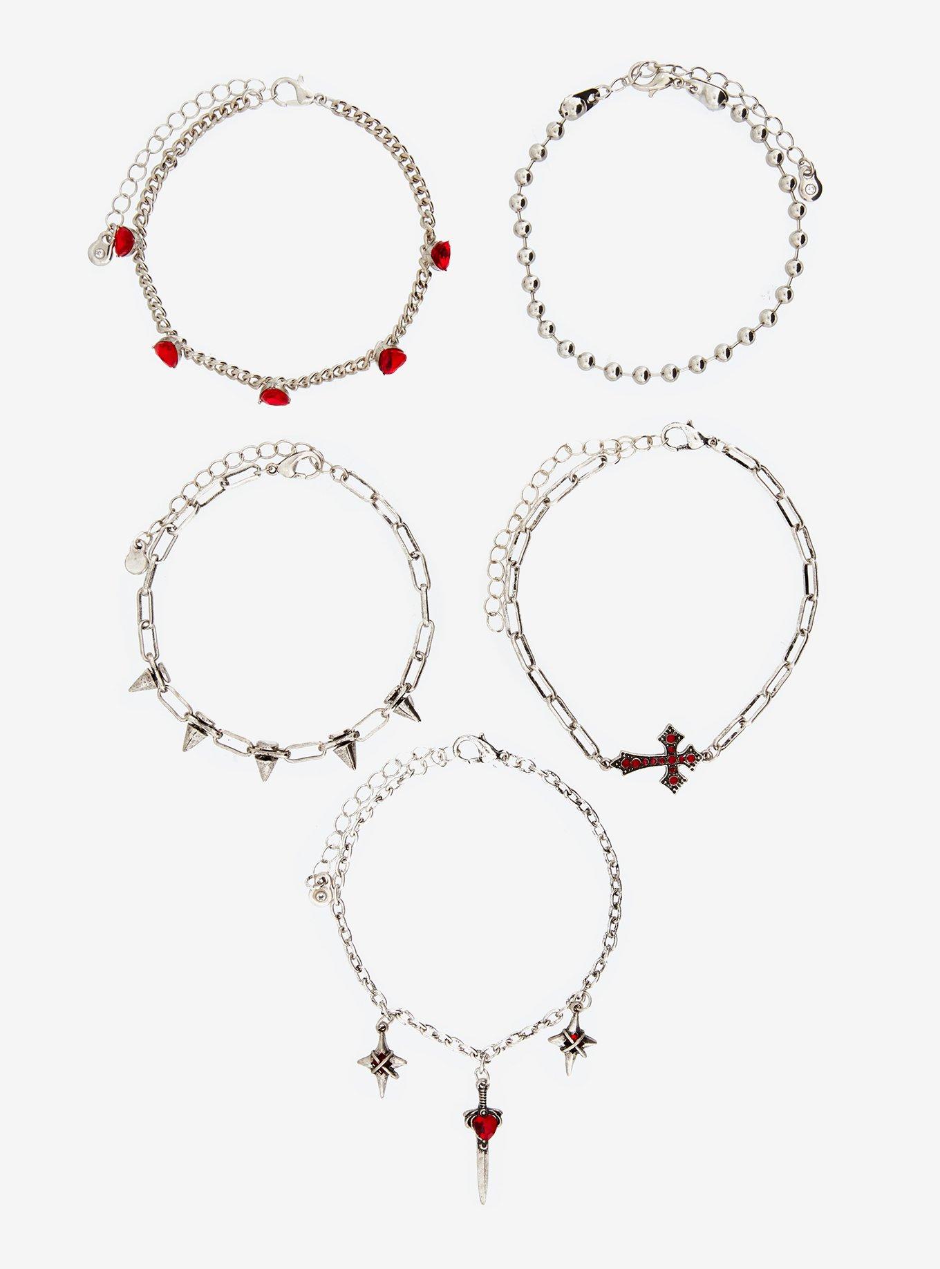Spike Dagger Heart Chain Bracelet Set, , hi-res