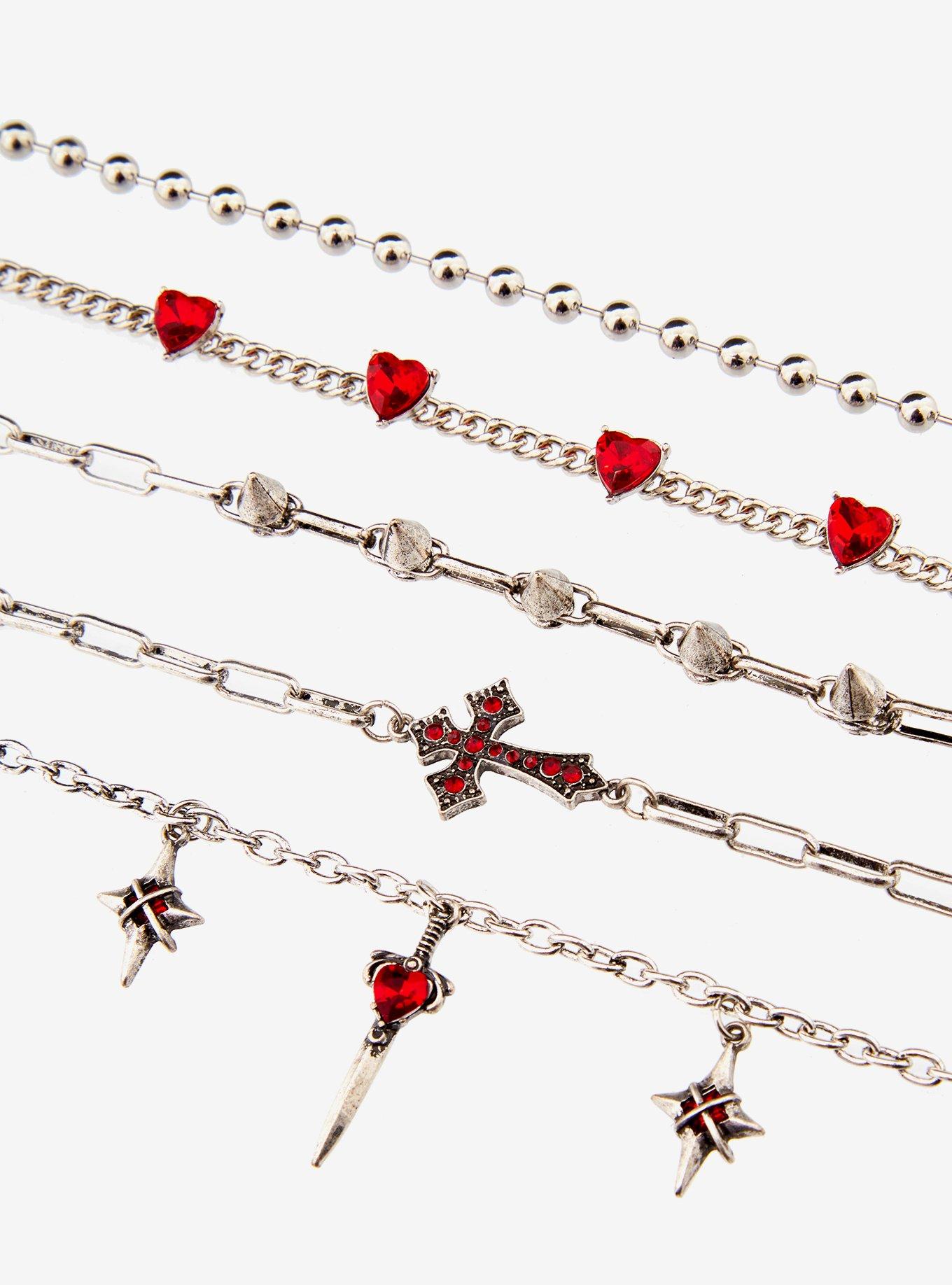 Spike Dagger Heart Chain Bracelet Set, , alternate