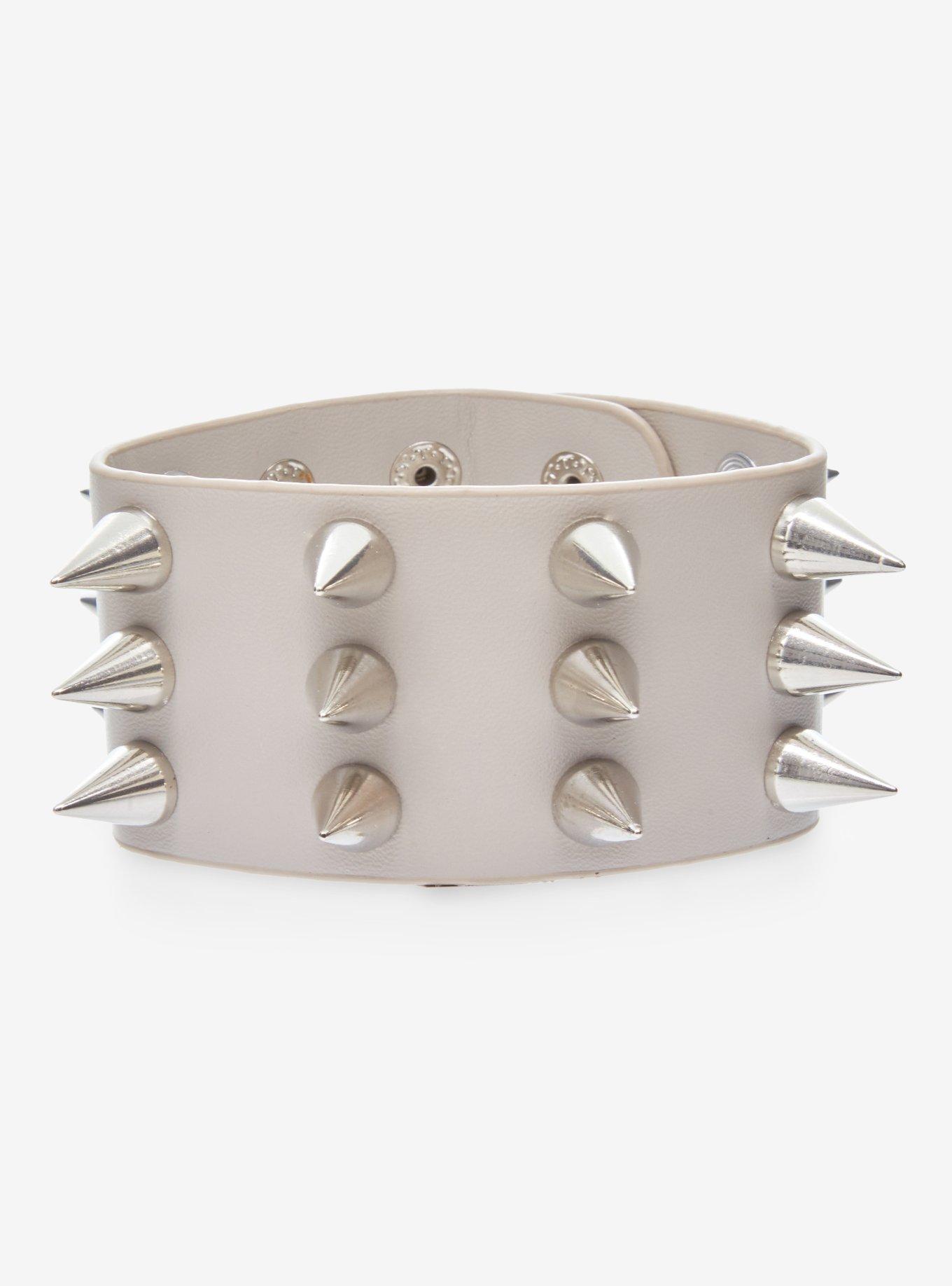 White Spike Faux Leather Cuff Bracelet, , hi-res