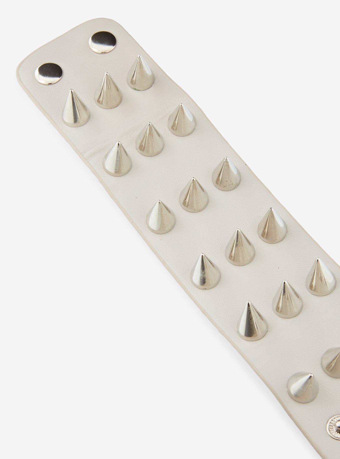 White Spike Faux Leather Cuff Bracelet, , alternate