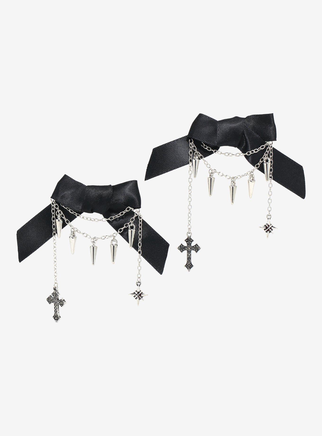 Cross Spike Chain Black Hair Bow Set, , hi-res