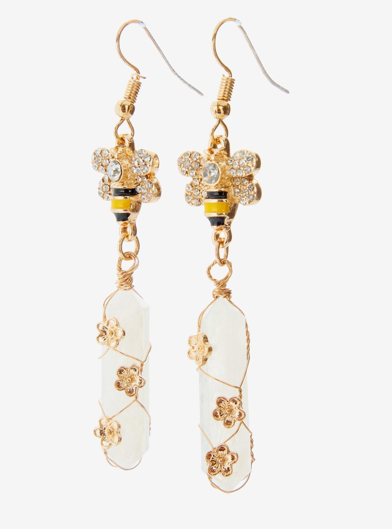 Honeybee Crystal Drop Earrings, , alternate