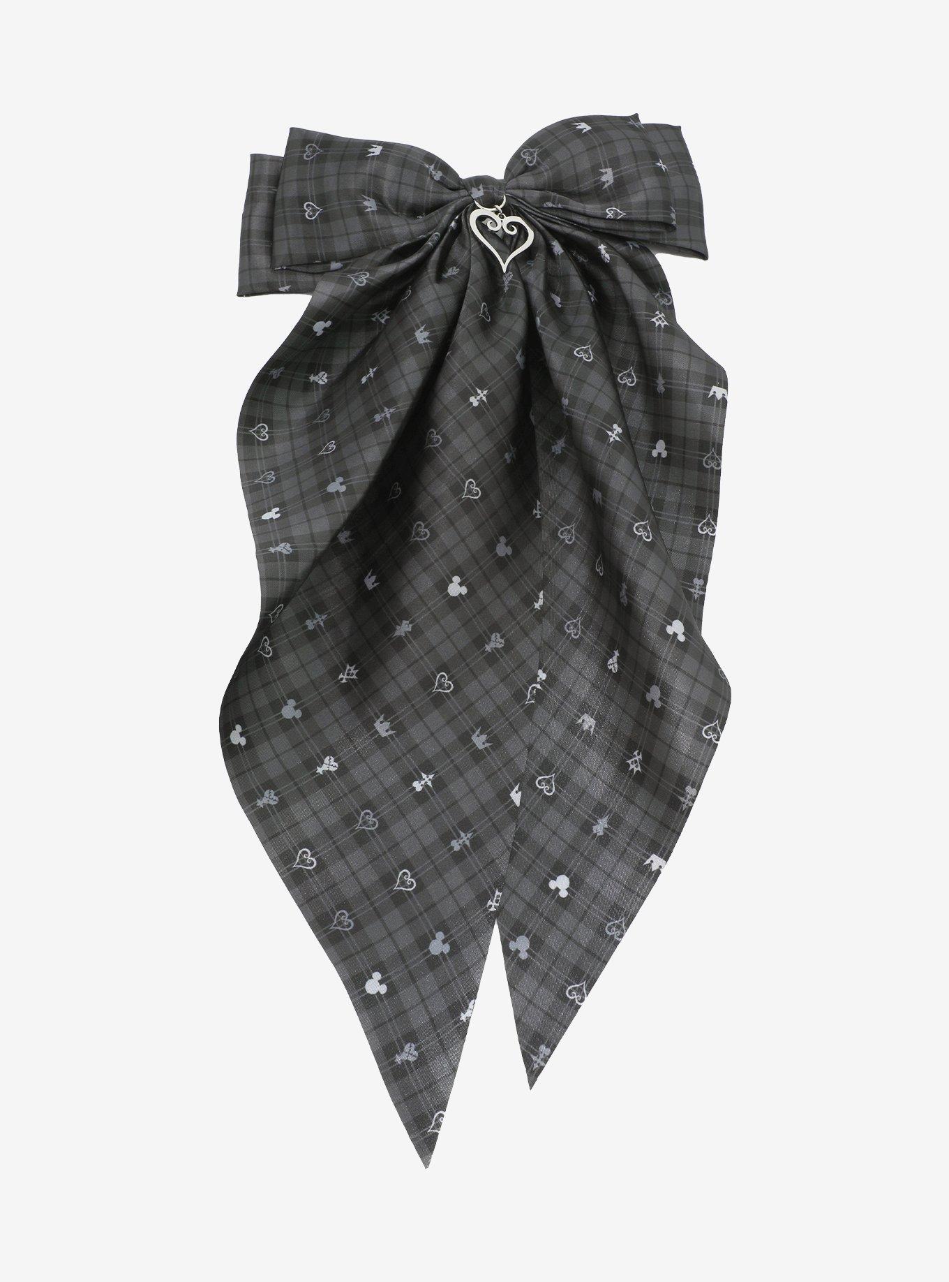 Disney Kingdom Hearts Grey Plaid Icons Hair Bow, , hi-res