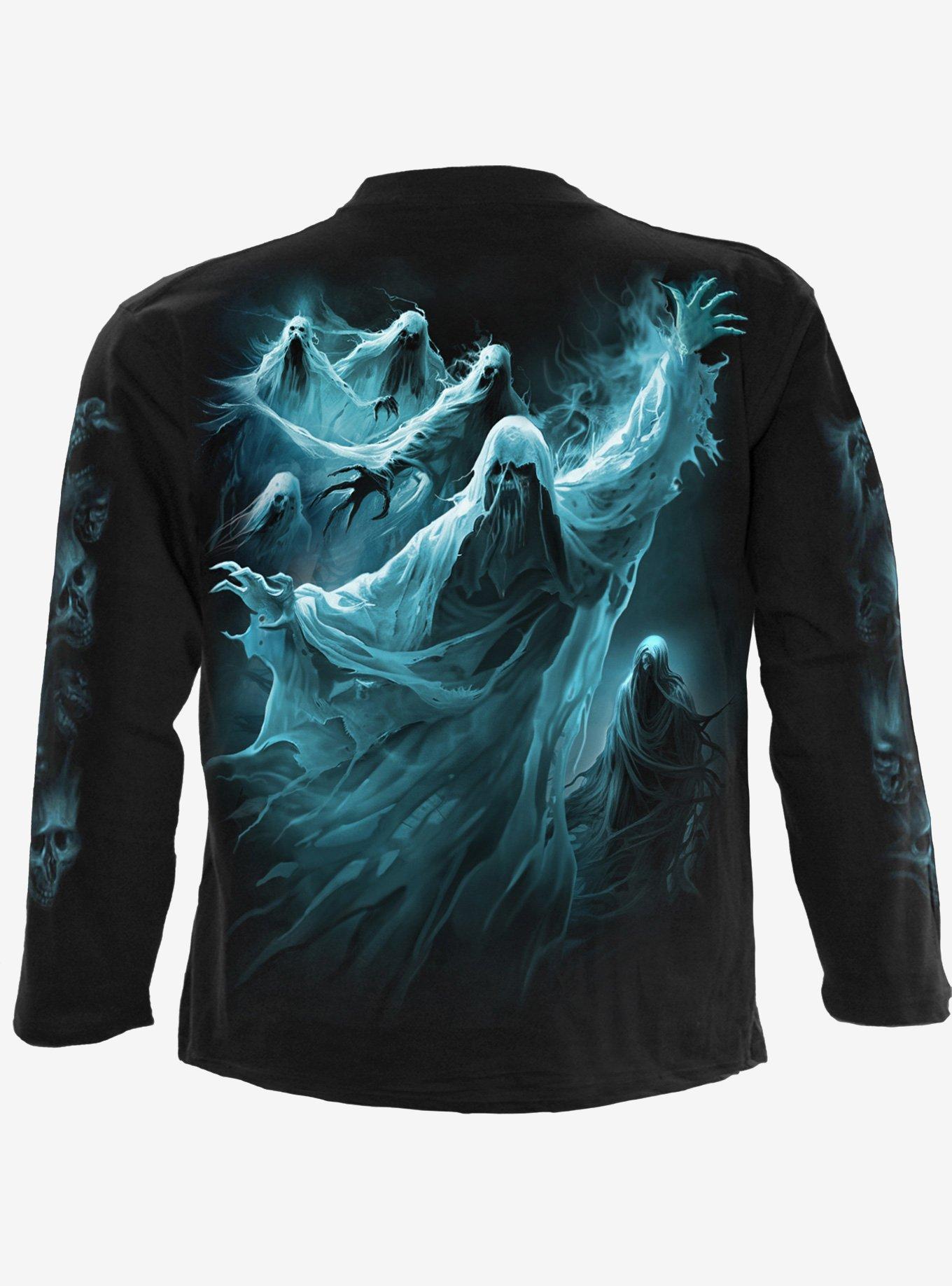 Spiral Ghost Skull Long Sleeve T-Shirt, BLACK, alternate