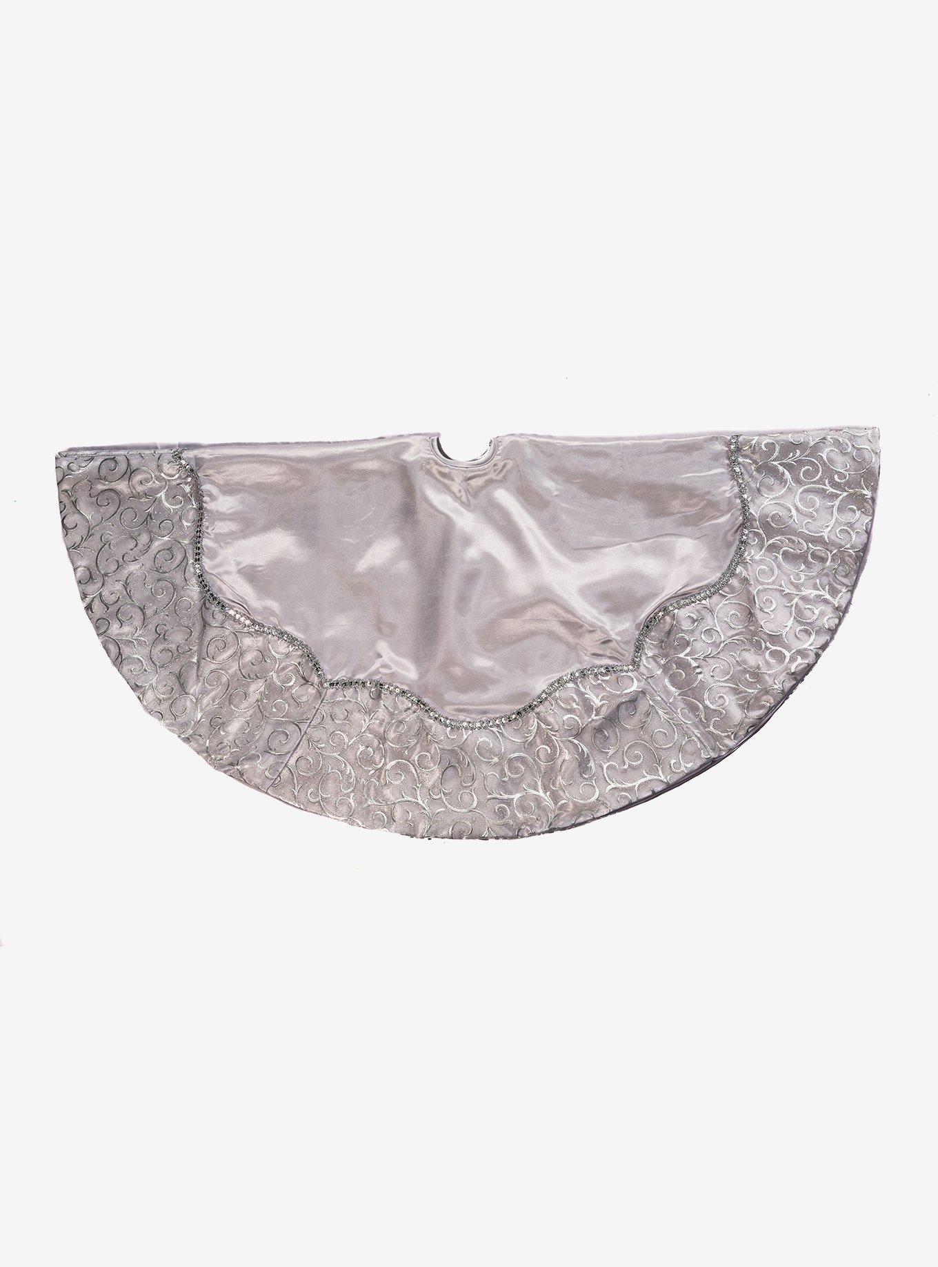 Silver Satin with Printed Border Tree skirt, , hi-res