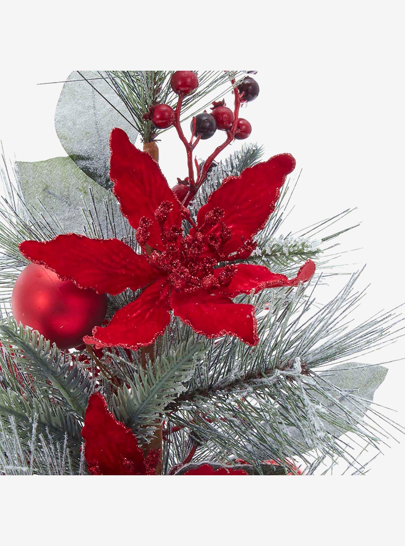 Flocked Tree with Berries and Poinsettia in Burlap Base, , alternate