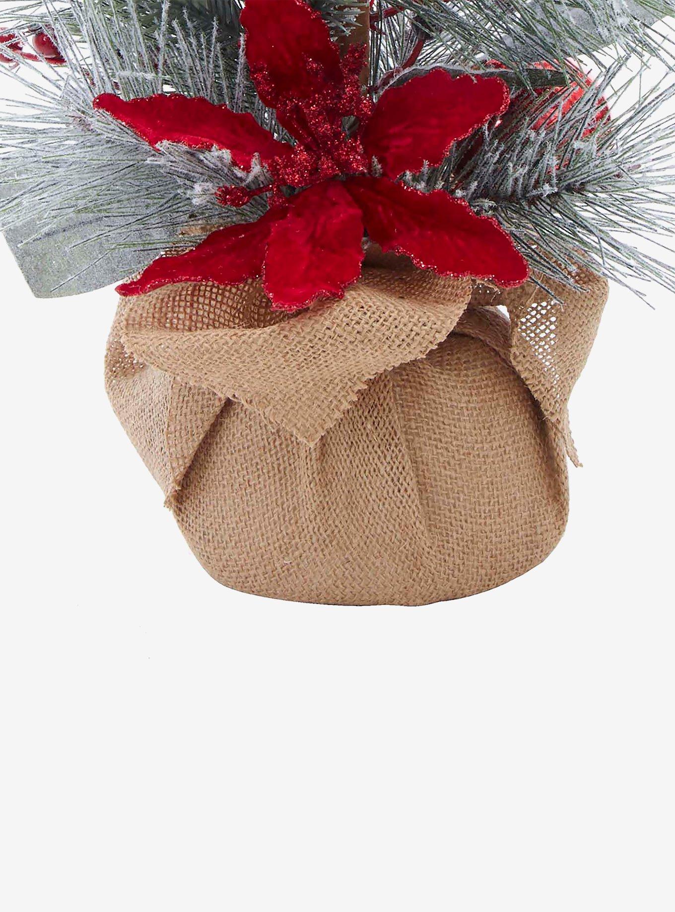 Flocked Tree with Berries and Poinsettia in Burlap Base, , alternate