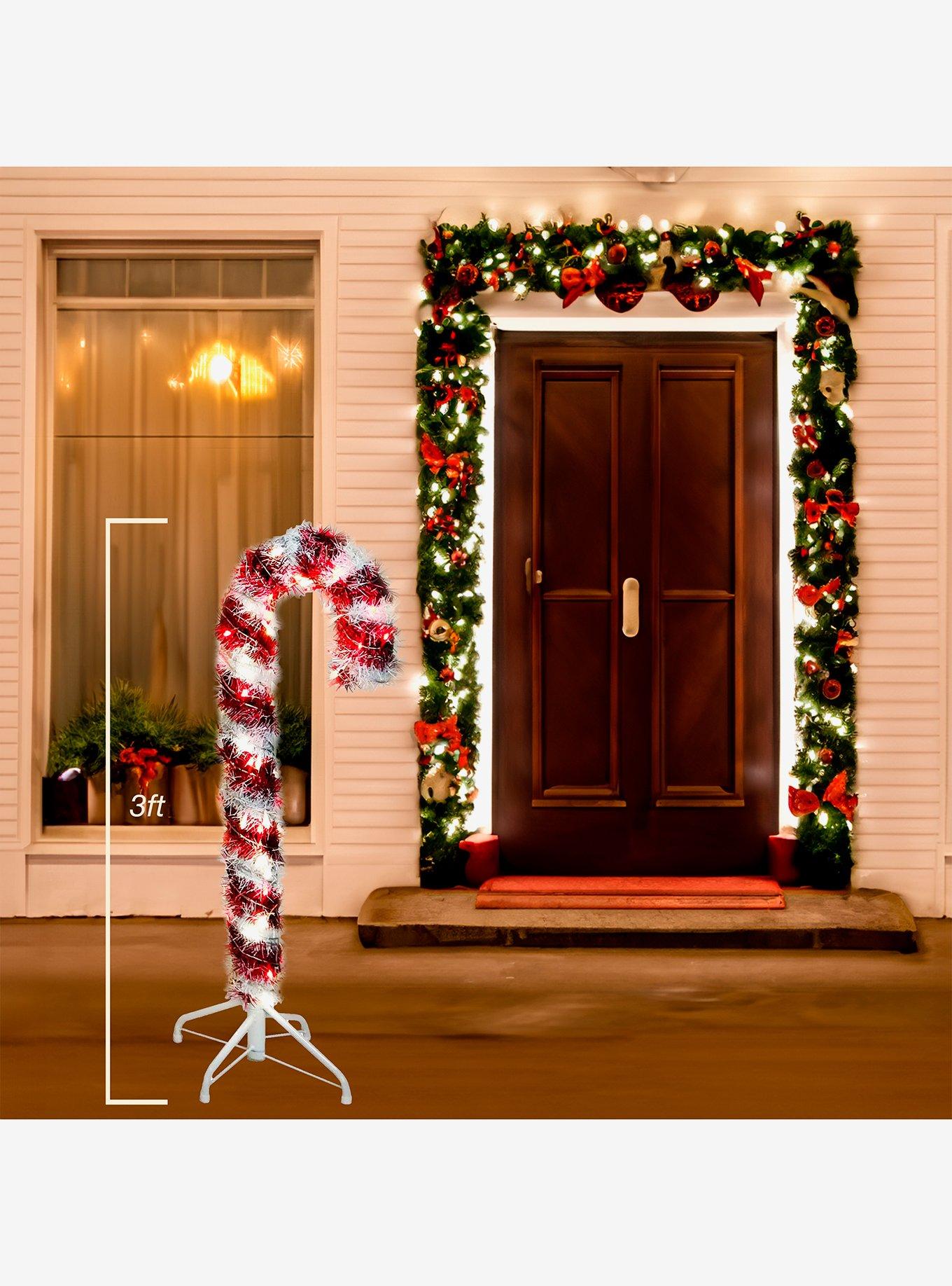 Pre-Lit 3-Foot Red and White LED Tinsel Candy Cane, , hi-res