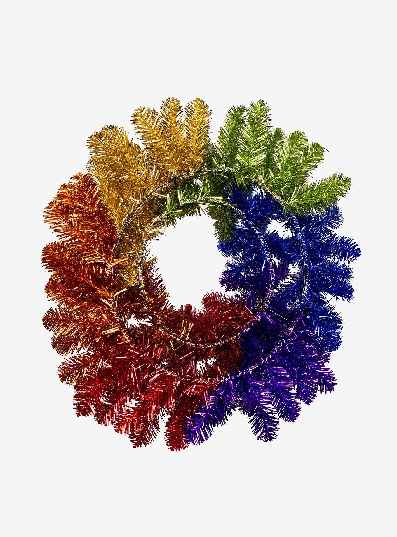 Un-Lit Foil Rainbow Wreath, , hi-res