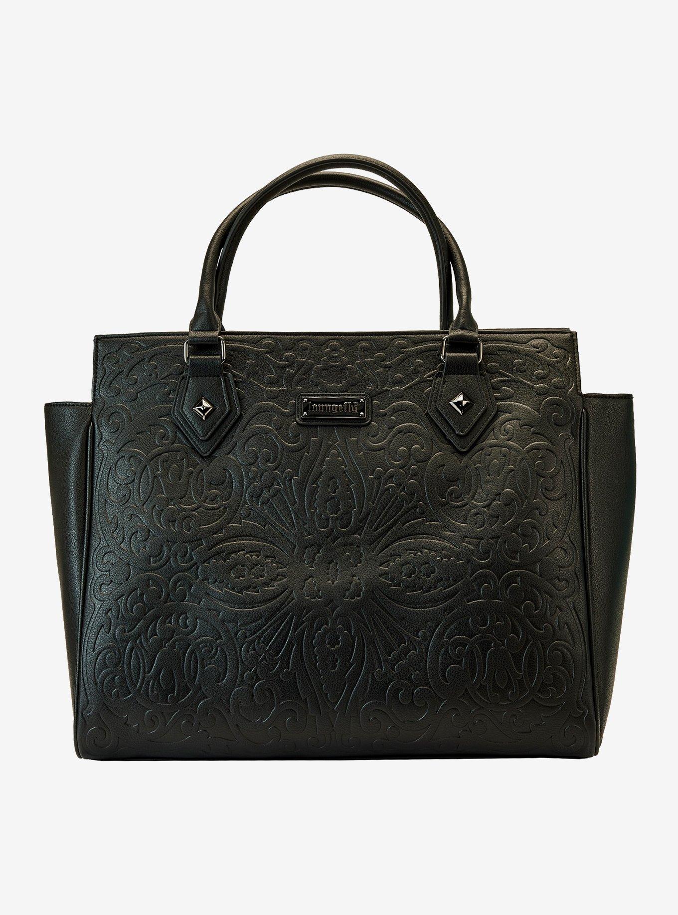 Loungefly Black Lattice Skeleton Tote Bag, , alternate