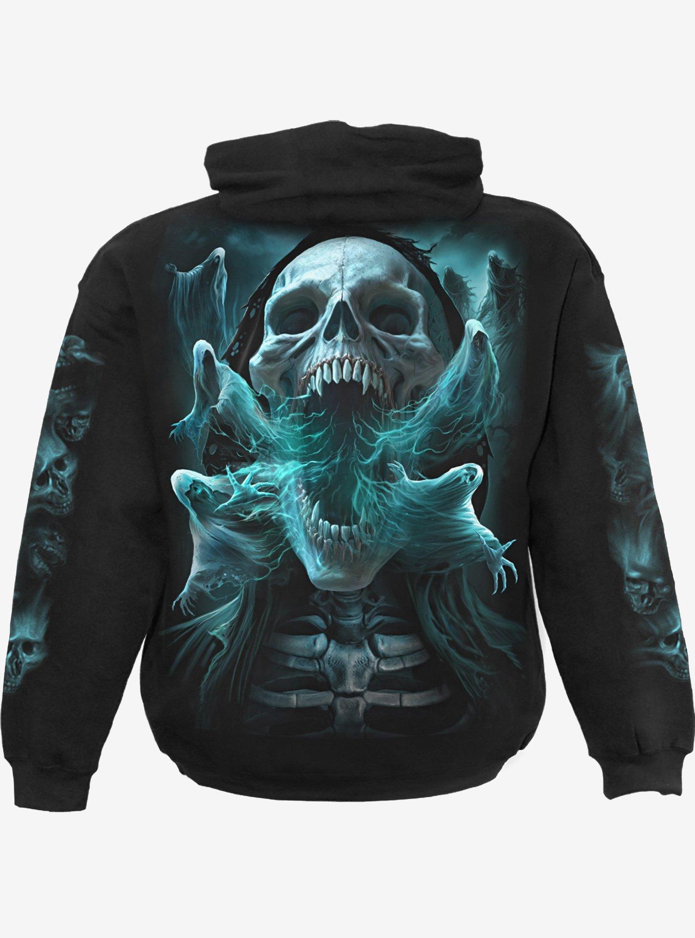 Spiral Ghost Skull Hoodie, BLACK, alternate