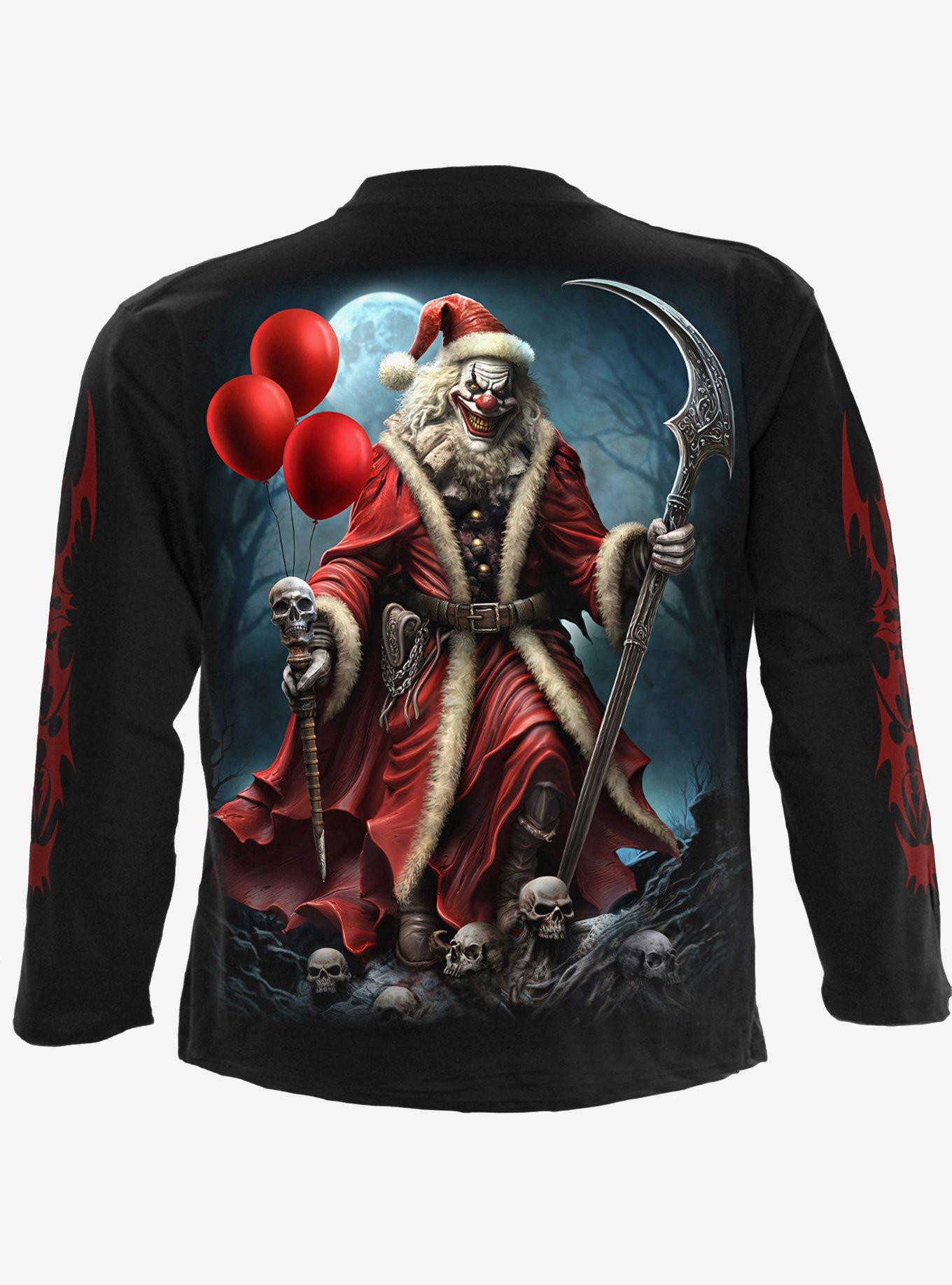 Spiral Santa Clown Long Sleeve T-Shirt, BLACK, alternate