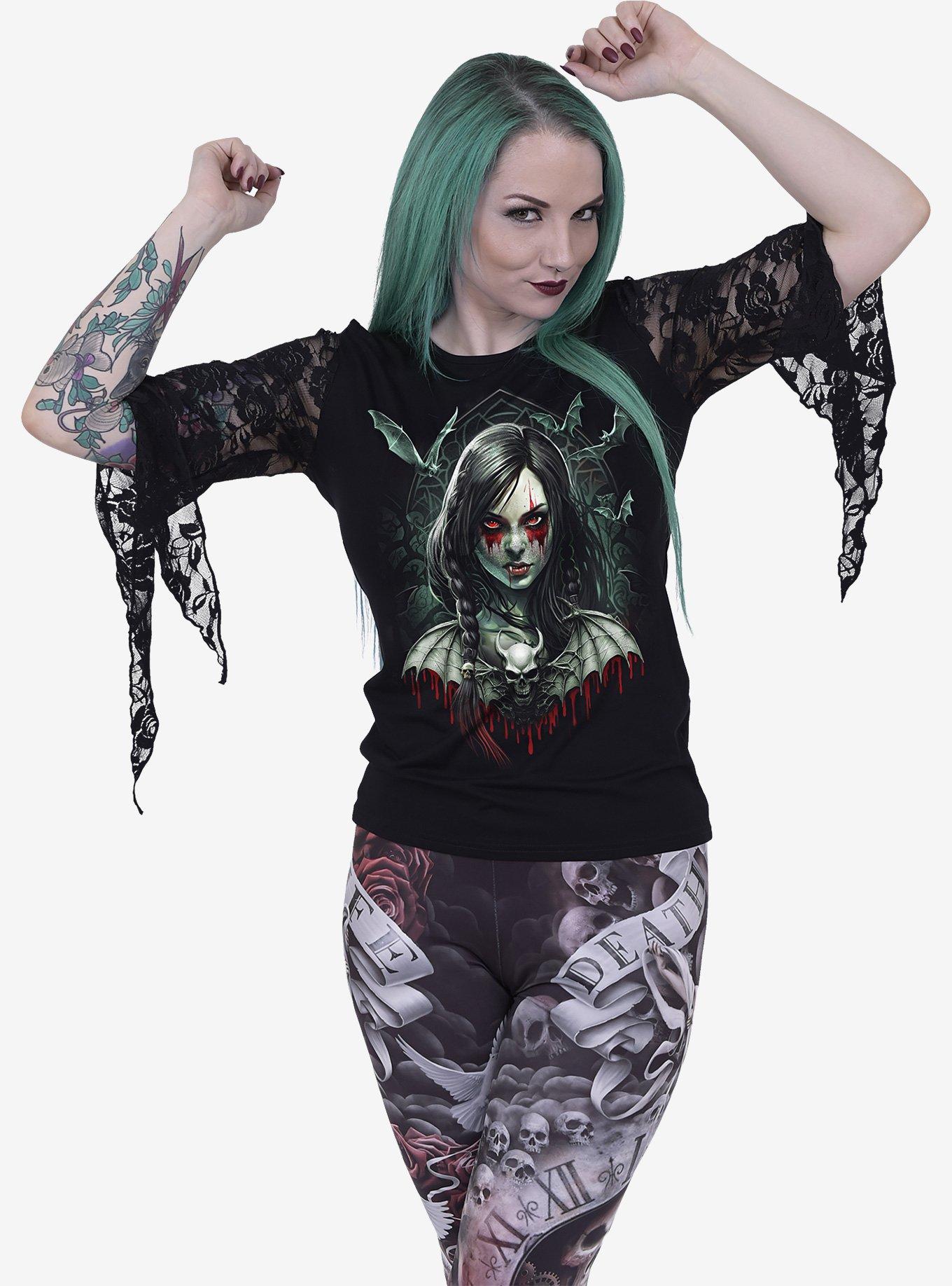 Spiral Hallow's Eve Rose Lace Sleeve Top, , hi-res