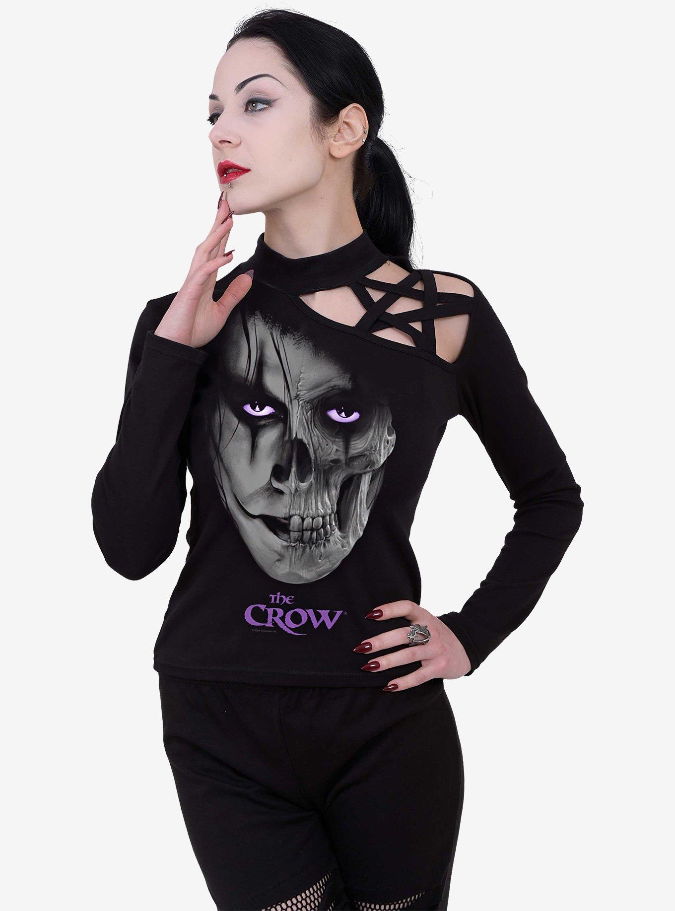 Spiral The Crow Skull Face Pentagram Long Sleeve Top, , hi-res