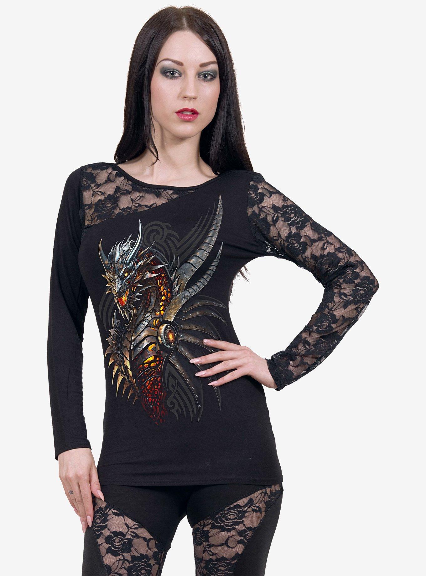 Spiral Razor Back Lace One Shoulder Top, BLACK, alternate