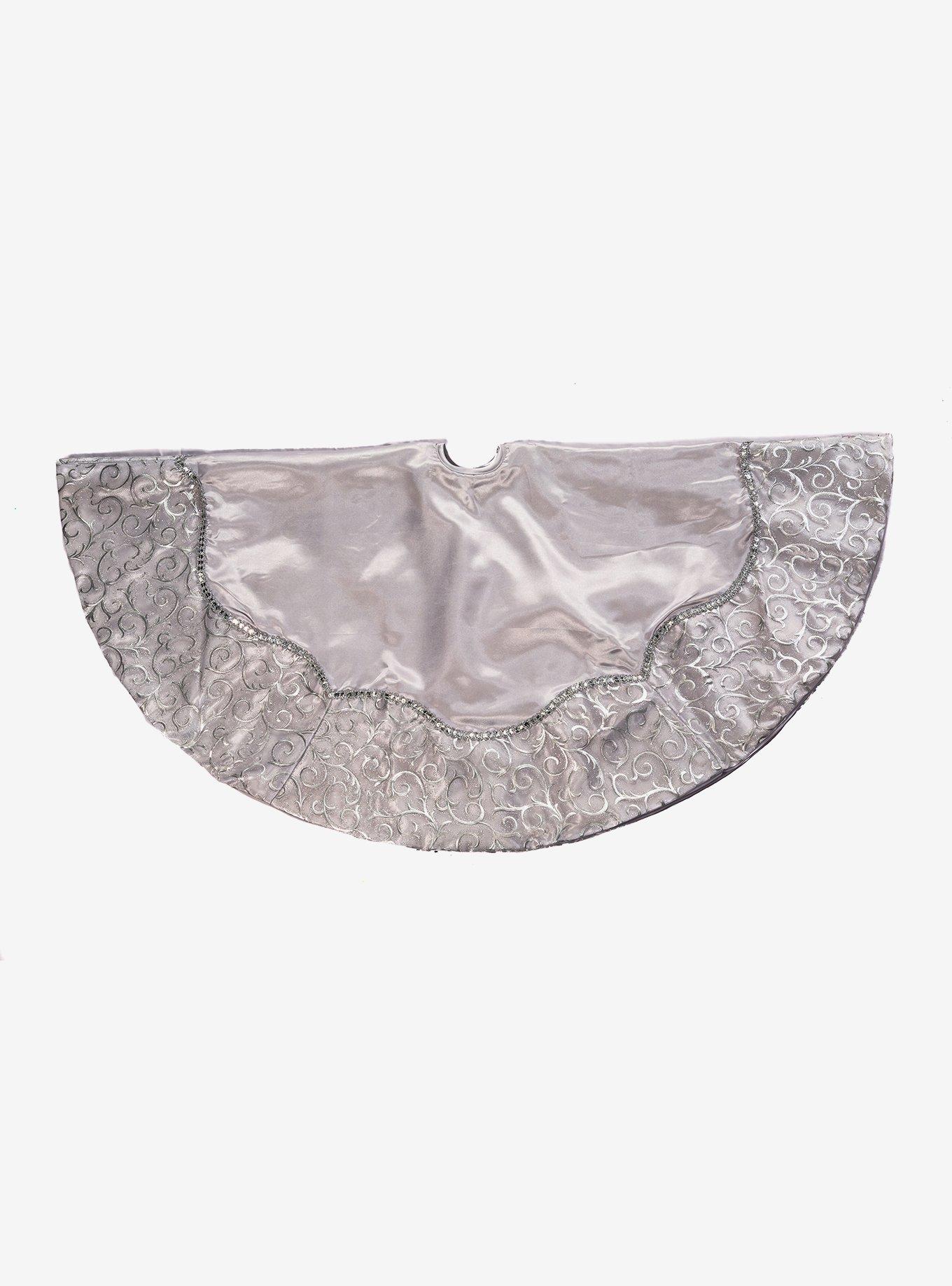 Silver Satin with Printed Border Tree skirt, , alternate