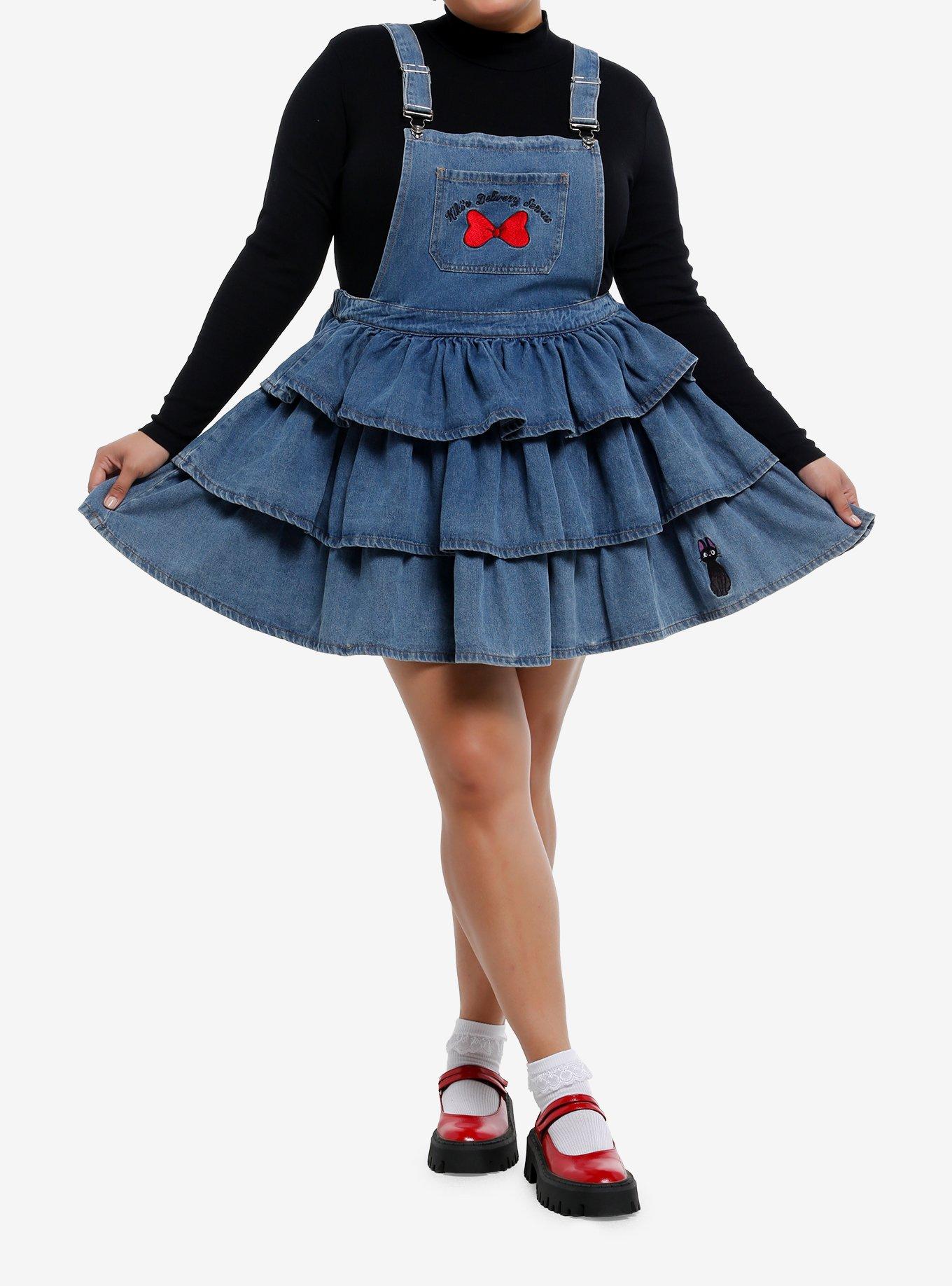 Studio Ghibli&reg; Kiki's Delivery Service Jiji Bow Denim Skirtall Plus Size, LIGHT WASH, alternate - view 3