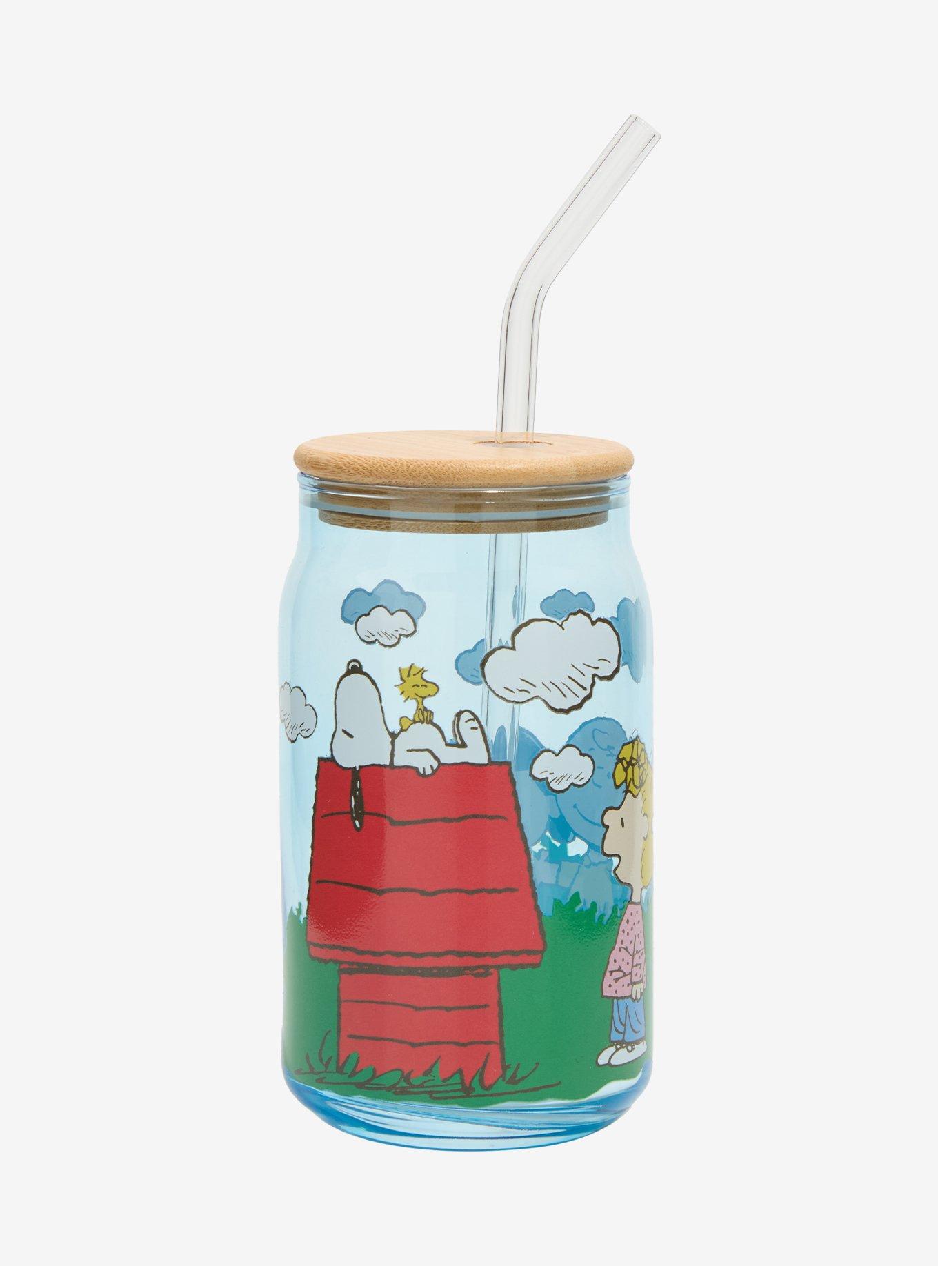 Peanuts Gang Classic Glass Cup With Straw — BoxLunch Exclusive, , hi-res