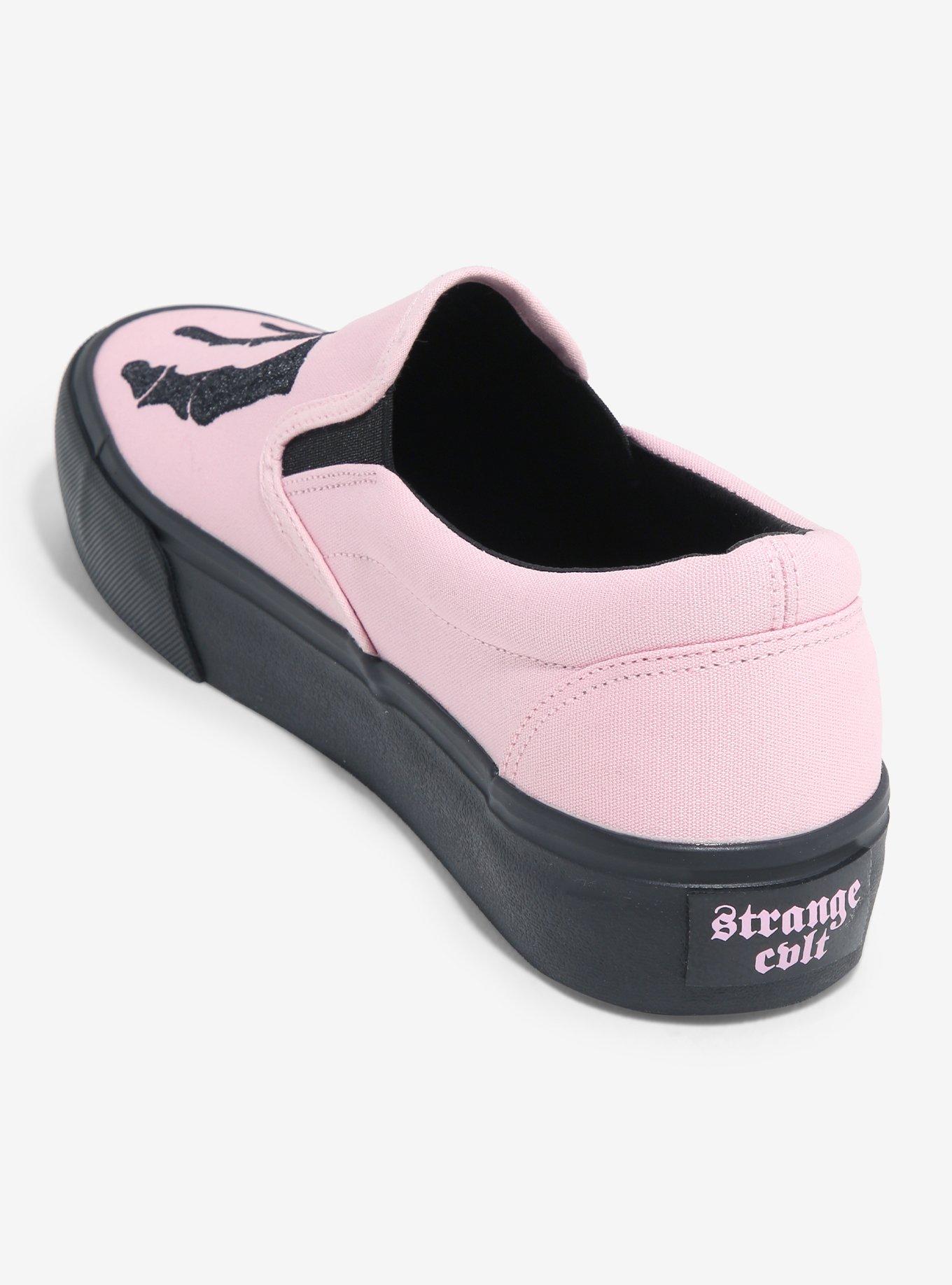 Strange Cvlt Pink & Black Bones Slip-On Sneakers, , hi-res