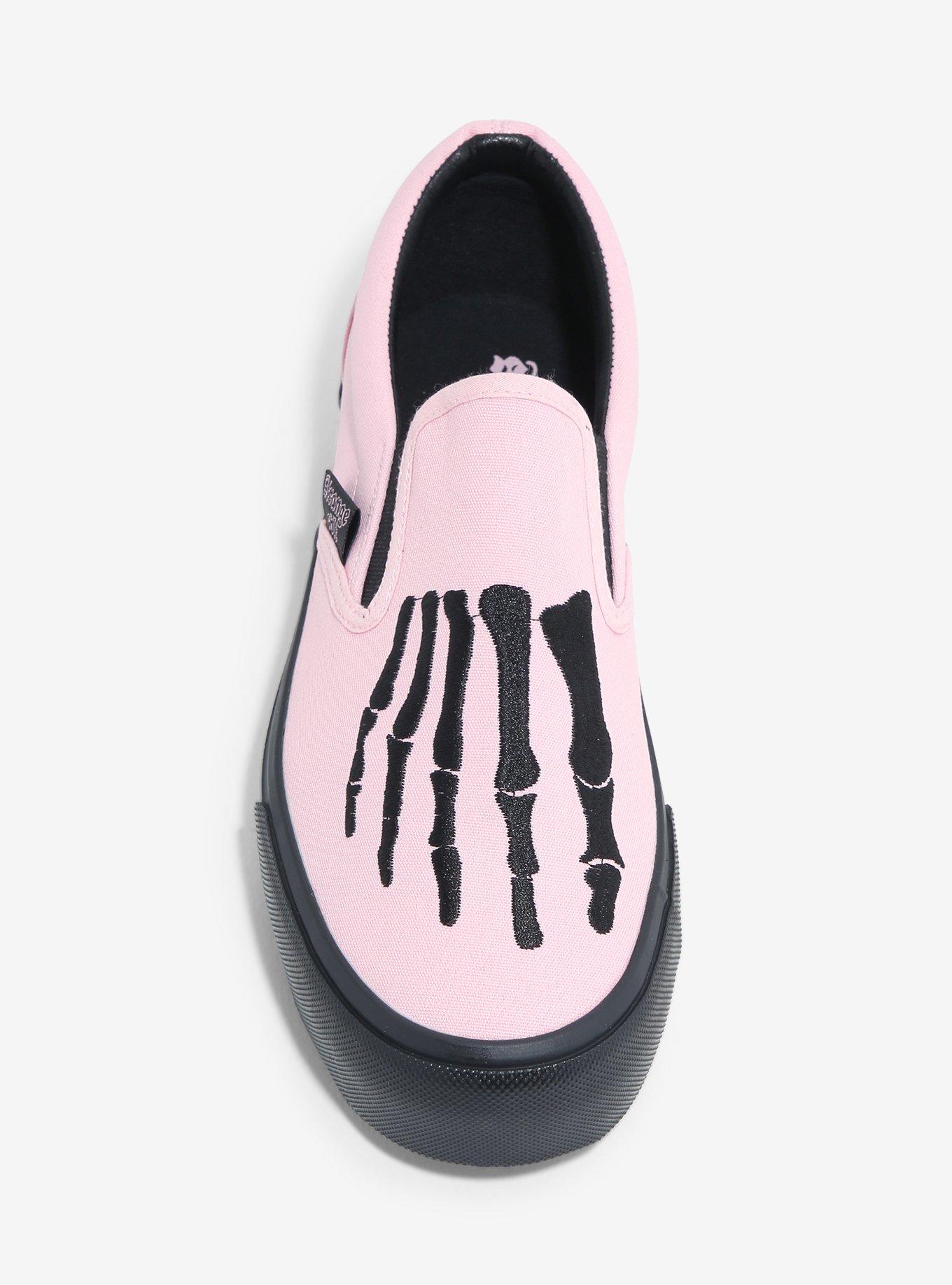 Strange Cvlt Pink & Black Bones Slip-On Sneakers, MULTI, alternate