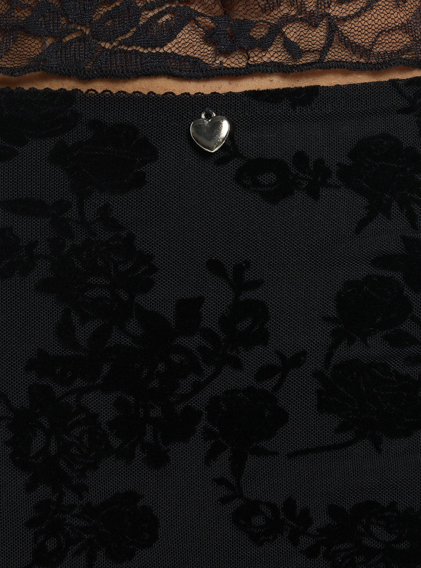 Daisy Street Black Floral Flocked Maxi Skirt, BLACK, alternate