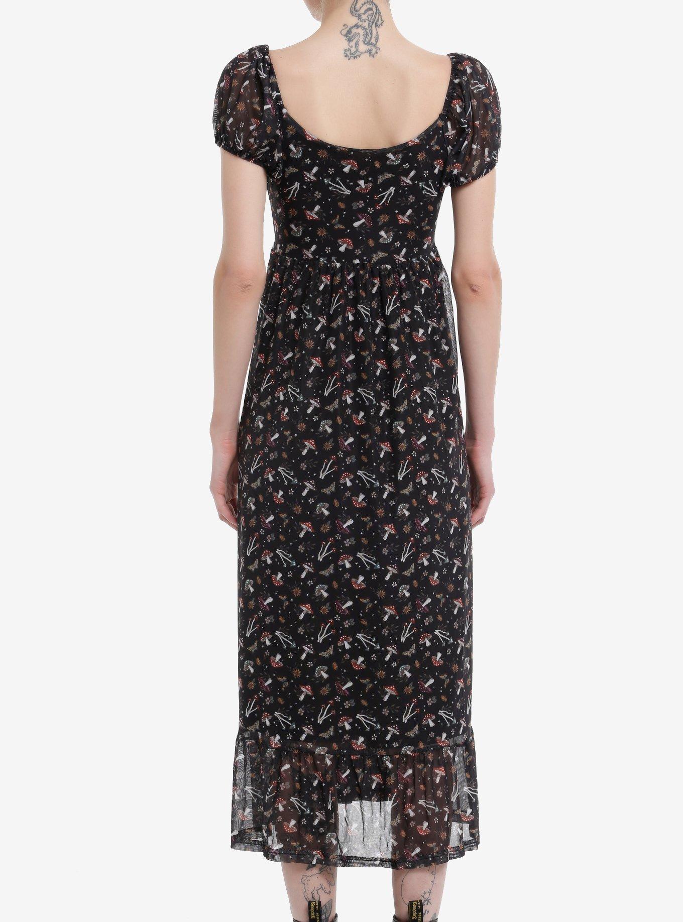 Mushrooms & Flowers Lace-Up Mesh Maxi Dress, MULTI, alternate