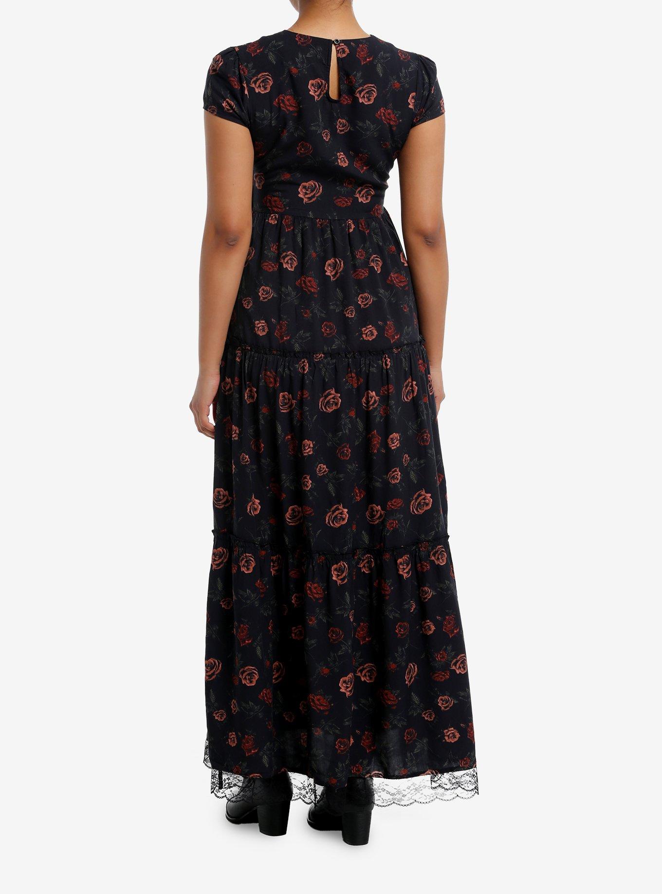 Cosmic Aura Dark Red Rose Tiered Maxi Dress, , hi-res