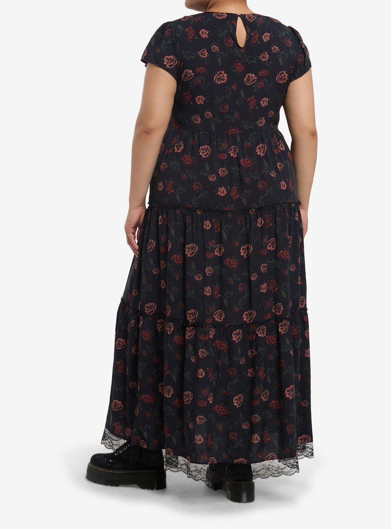 Cosmic Aura Dark Red Rose Tiered Maxi Dress Plus Size, , hi-res