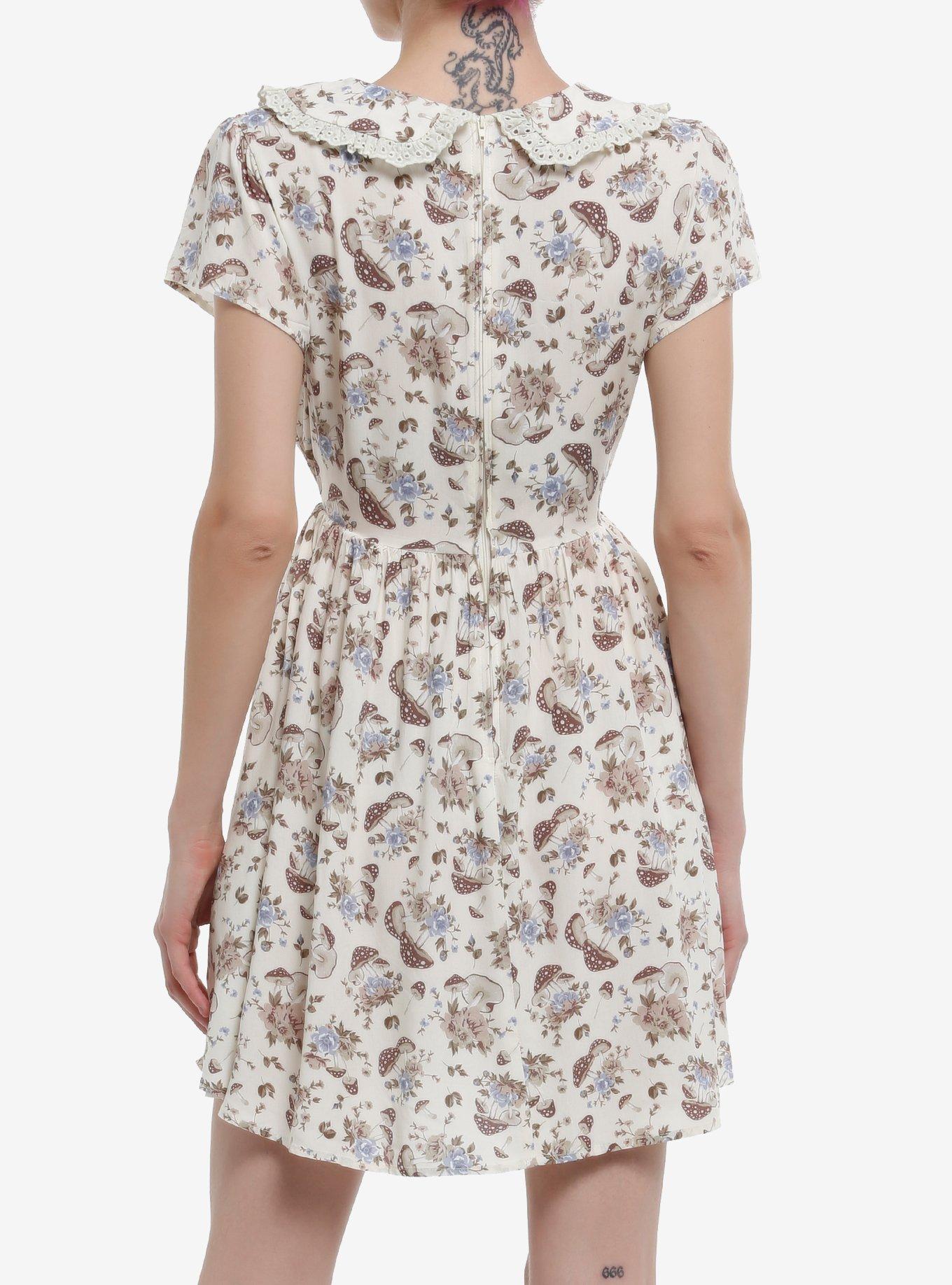 Cream Butterfly Mushroom Collared Dress, IVORY, alternate