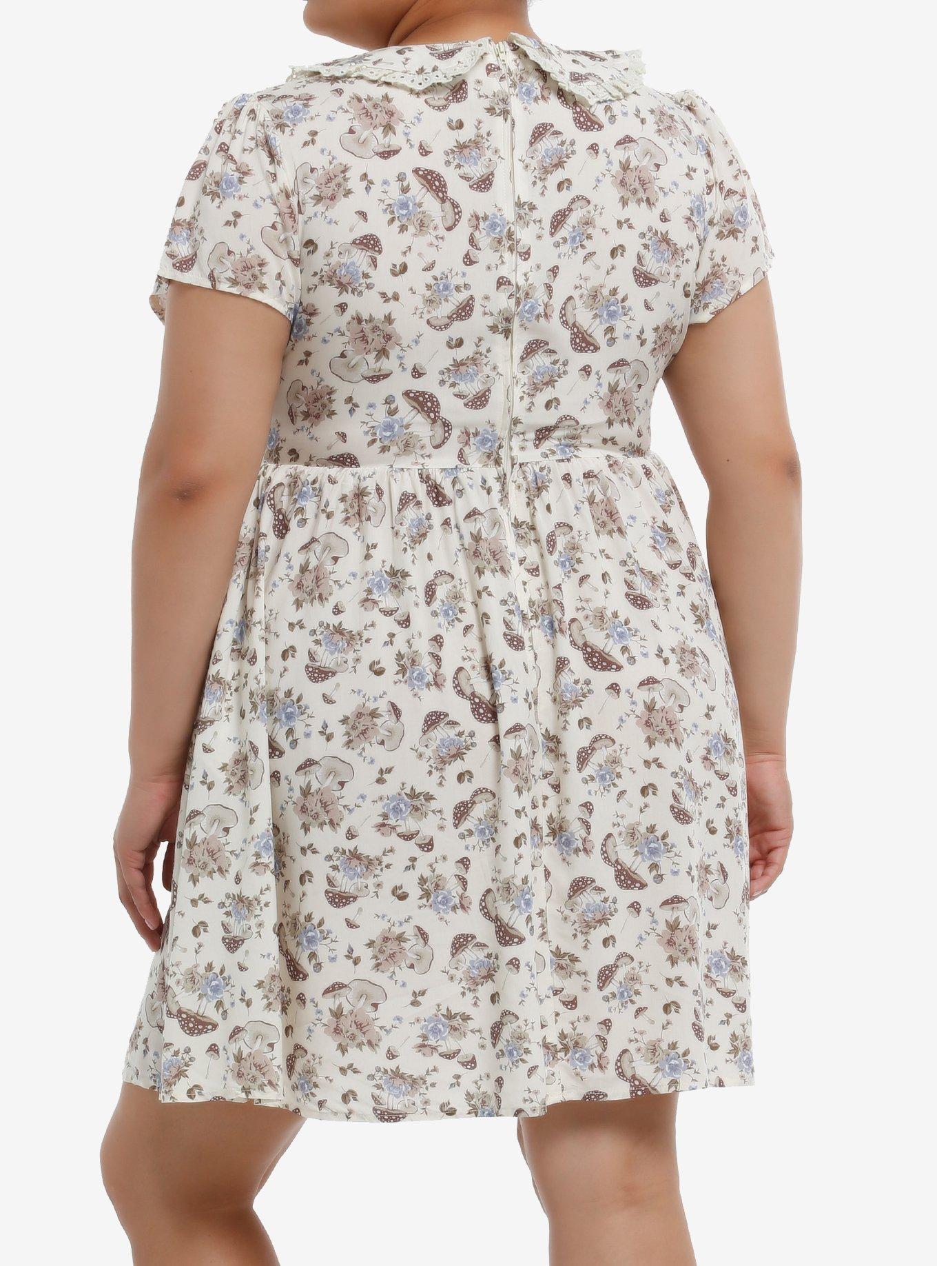 Cream Butterfly Mushroom Collared Dress Plus Size, , hi-res