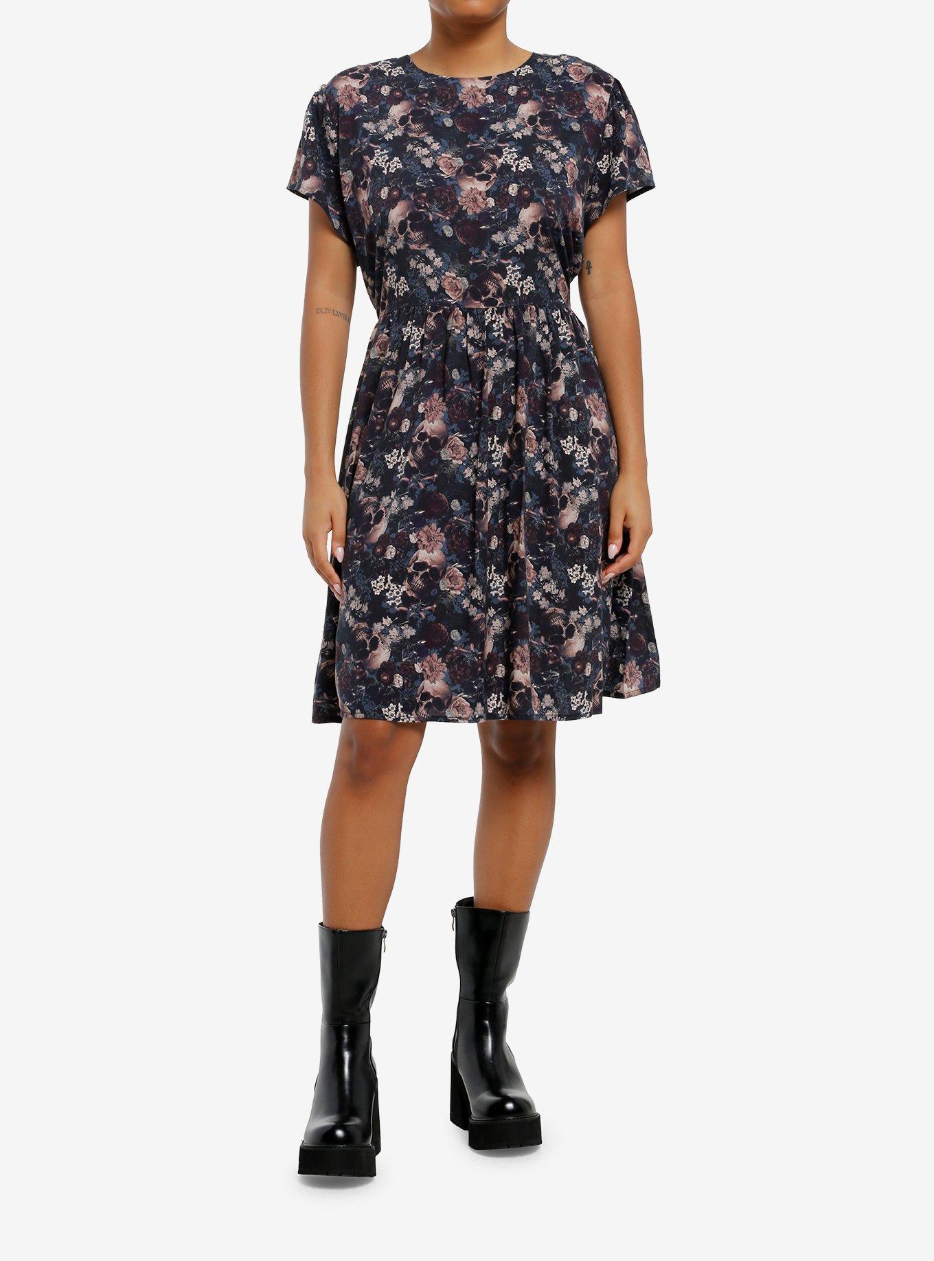 Skull Dark Floral Dress, , hi-res