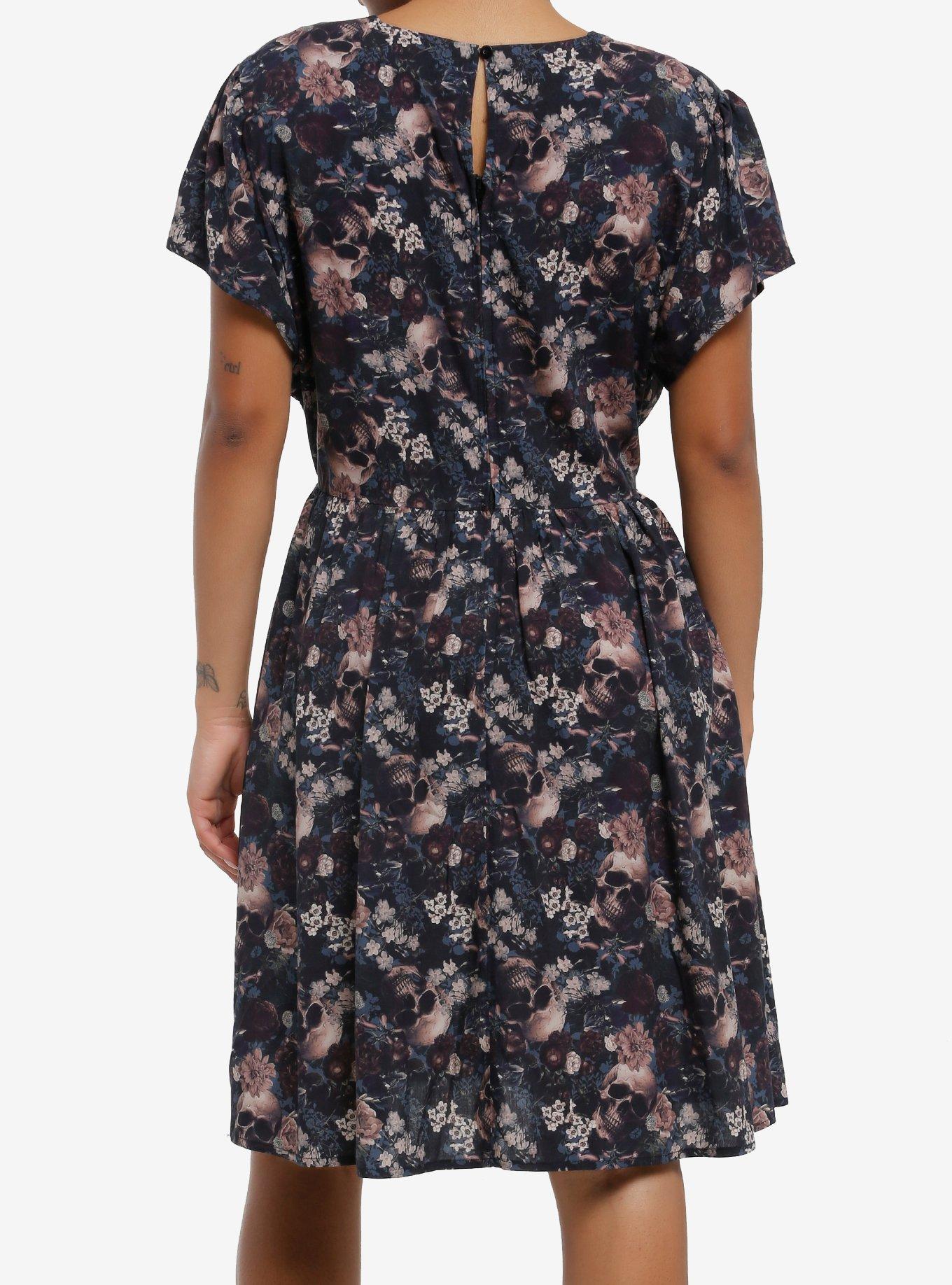 Skull Dark Floral Dress, PURPLE, alternate