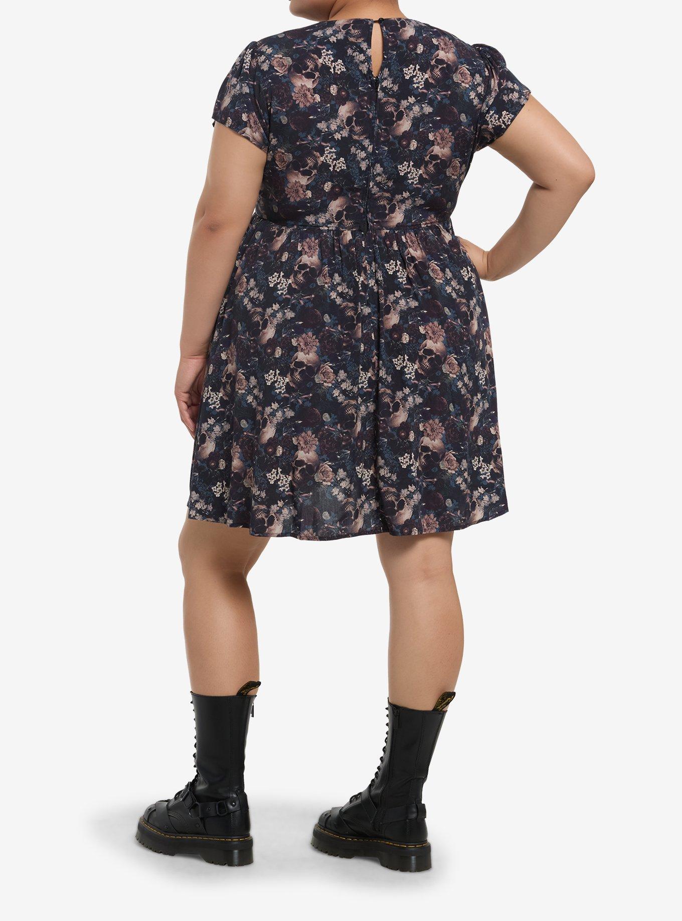 Skull Dark Floral Dress Plus Size, PURPLE, alternate