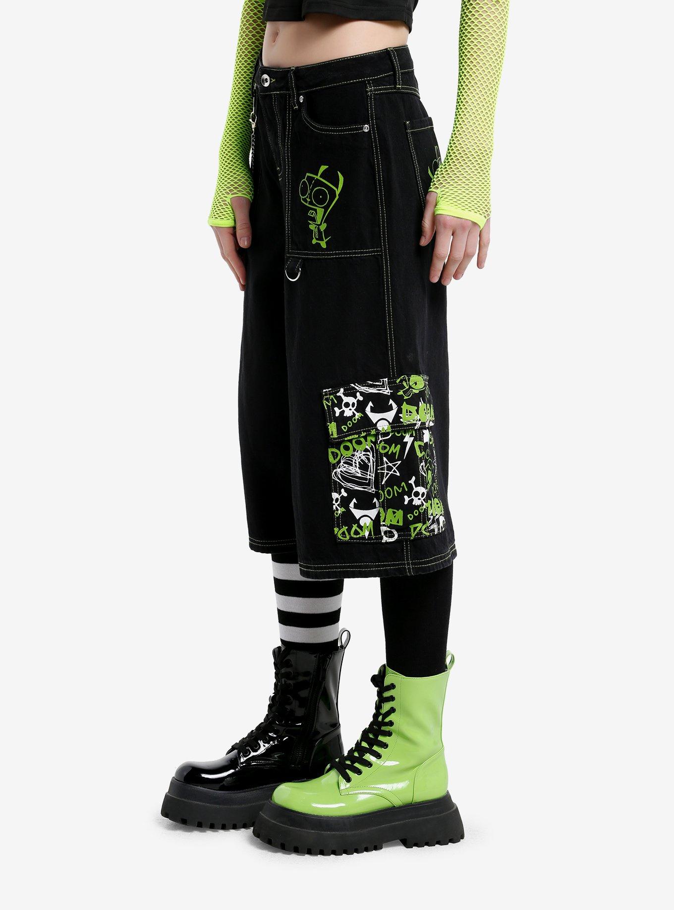 Invader Zim GIR Wide Leg Cargo Jorts, GREEN, alternate