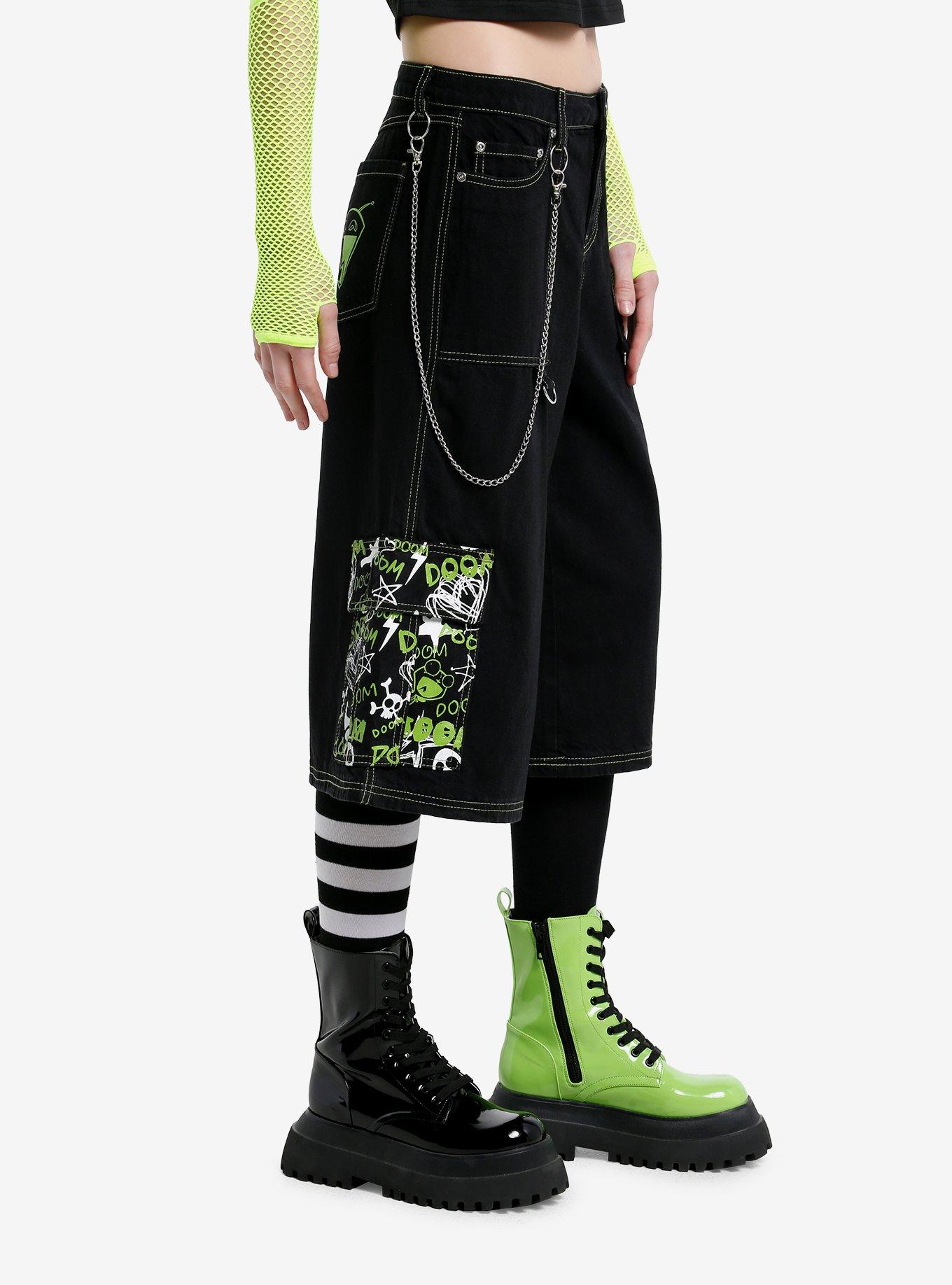 Invader Zim GIR Wide Leg Cargo Jorts, GREEN, alternate