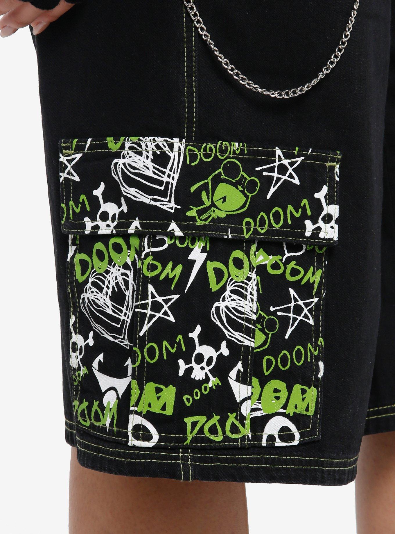 Invader Zim GIR Wide Leg Cargo Jorts Plus Size, GREEN, alternate