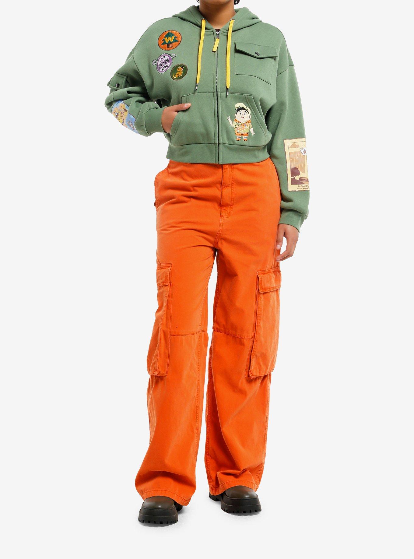 Her Universe Disney Pixar Up Wilderness Explorer Patch Girls Crop Hoodie, ARMY GREEN, alternate